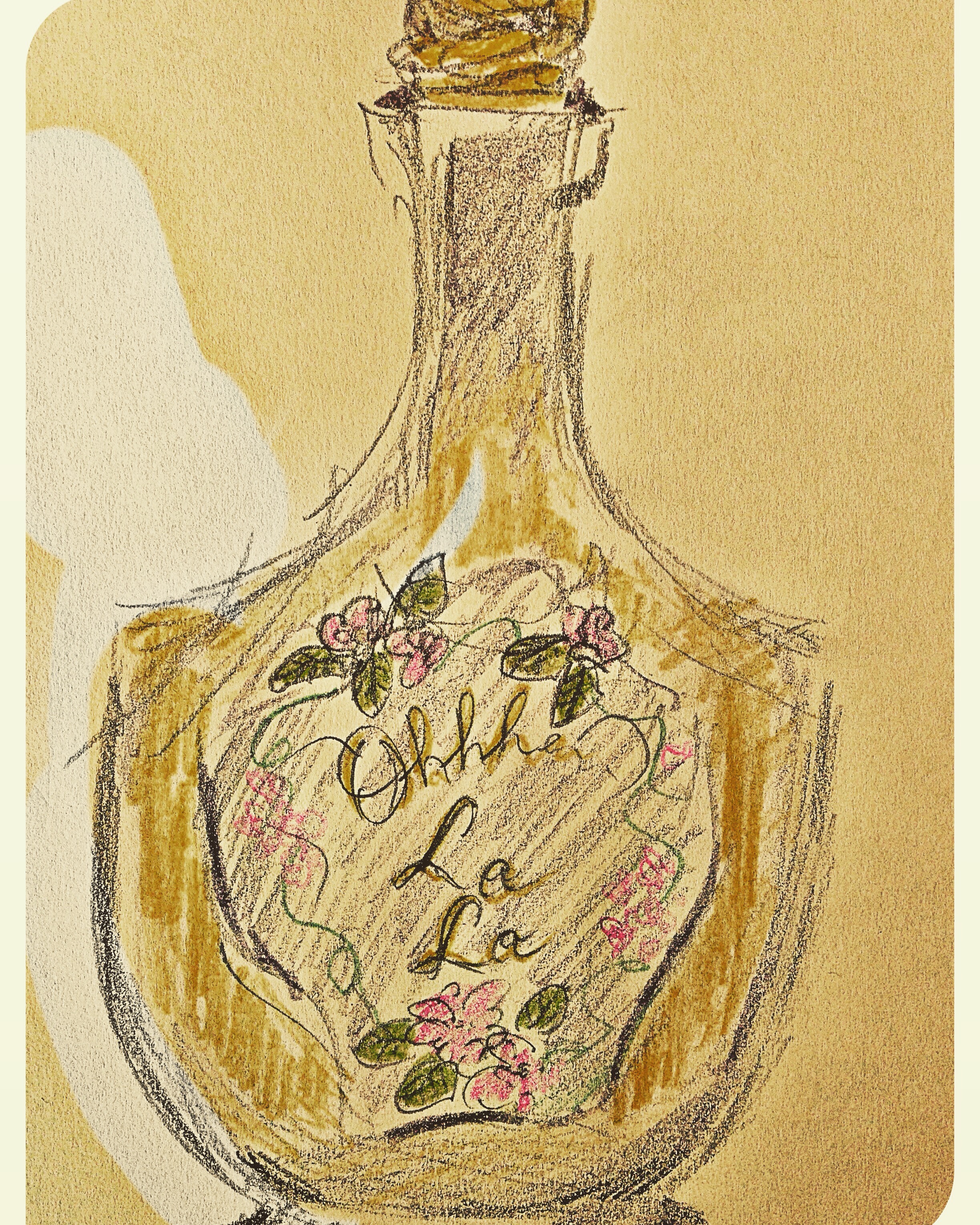 Memories are made of this - the shape and elegant line of a perfume bottle, the label, the stopper and the provocative ghost of fragrance... Illustration by Heather Phillips