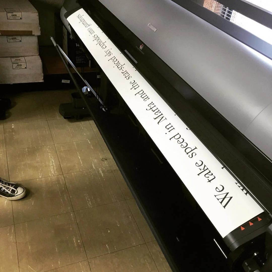 Victoria Marie Bee &amp; Katrina Prow, THE STARS AT NIGHT ARE BIG &amp; BRIGHT, 201560 inch printer, Garamond, chucks (instagram photo by @katprow)