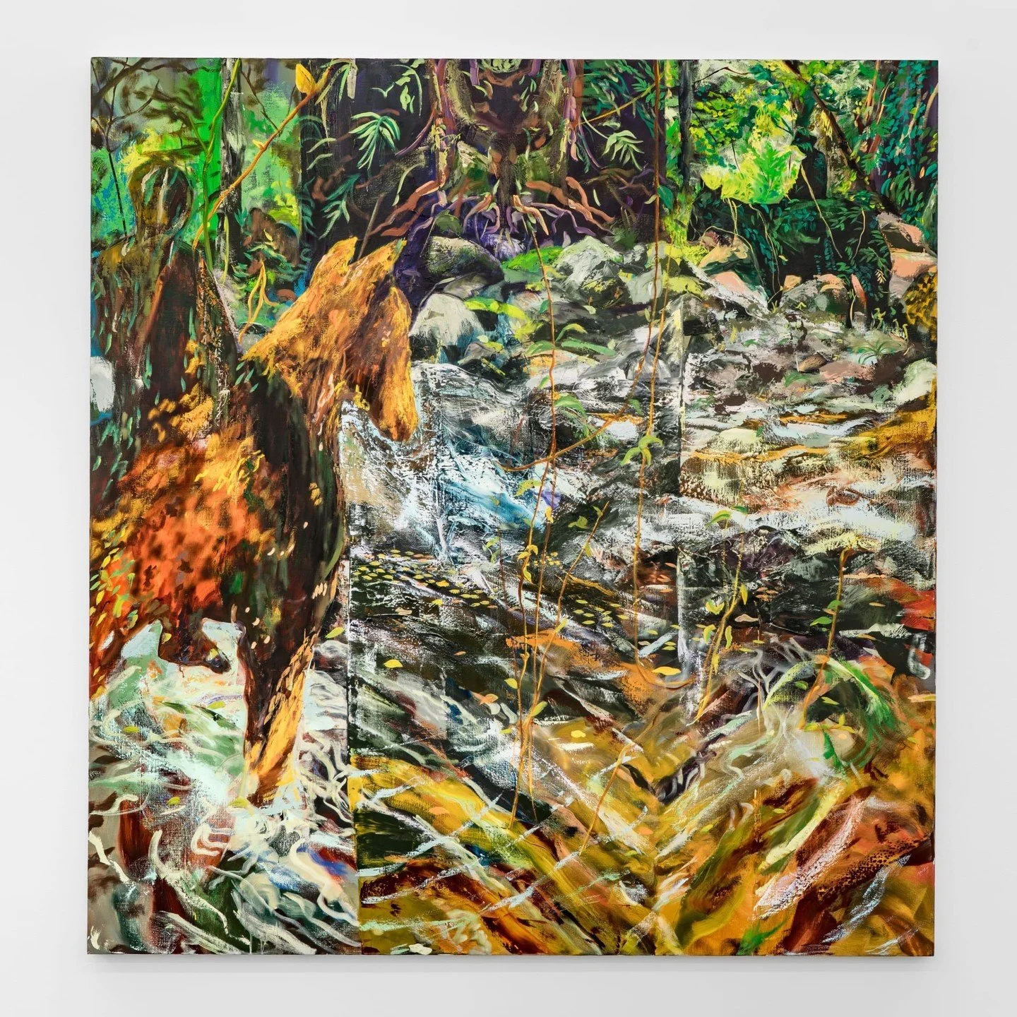 Branch Dance at moniquemeloche in Chicago presents striking new paintings, sculptures and works on paper by Maia Cruz Palileo. In a series of colorful oil paintings, verdant vegetation, abstract gesture and snippets of scenes fill the contours of hum