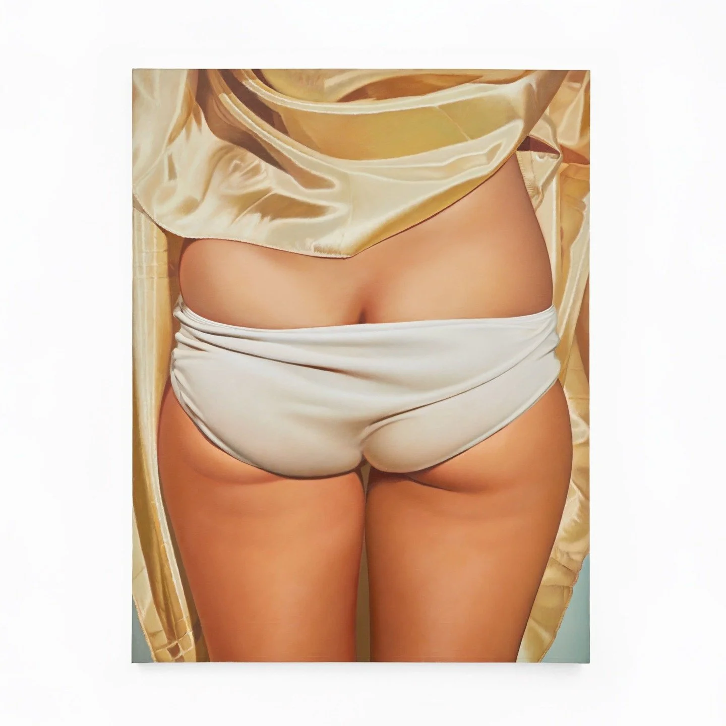 From Barbara to Valerie at Salon 94 on the UES gathers together paintings by John Kacere. The show features the works for which the artist is best known: tightly cropped idealized renderings of women's midriffs and rears at a larger-than-life scale. 