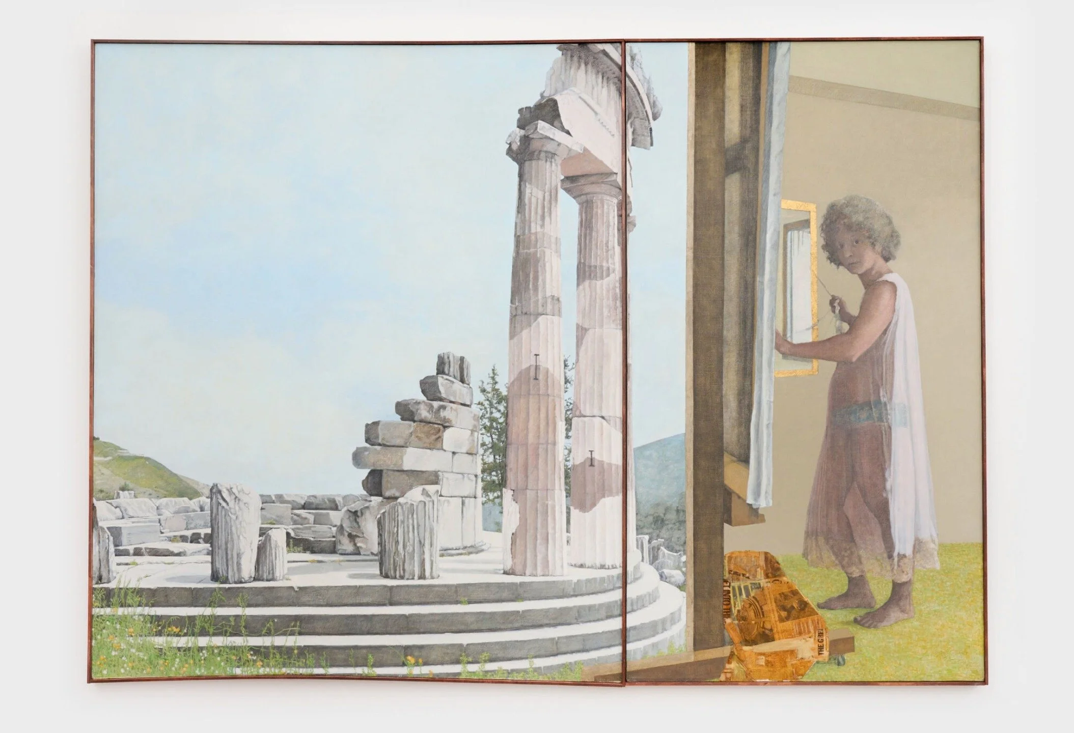 Striking portraits by the late painter Marcia Marcus are showing in Mirror Image at Olney Gleason through mid-February. The show borrows its title from the charming diptych self-portrait Mirror Image (Self-Portrait), 1973. The artist appears at a win