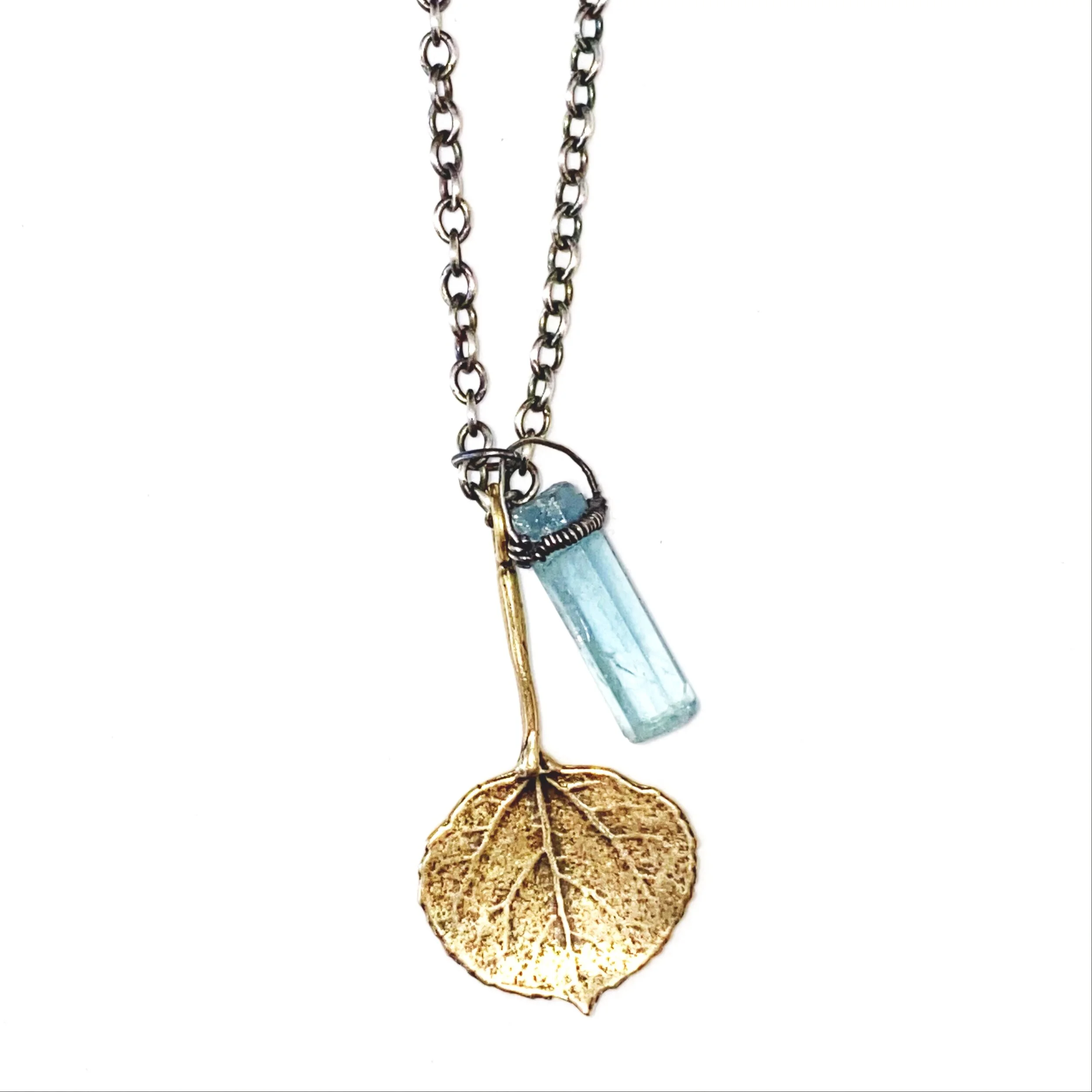Silver Leaf with Aquamarine Crystal // $163