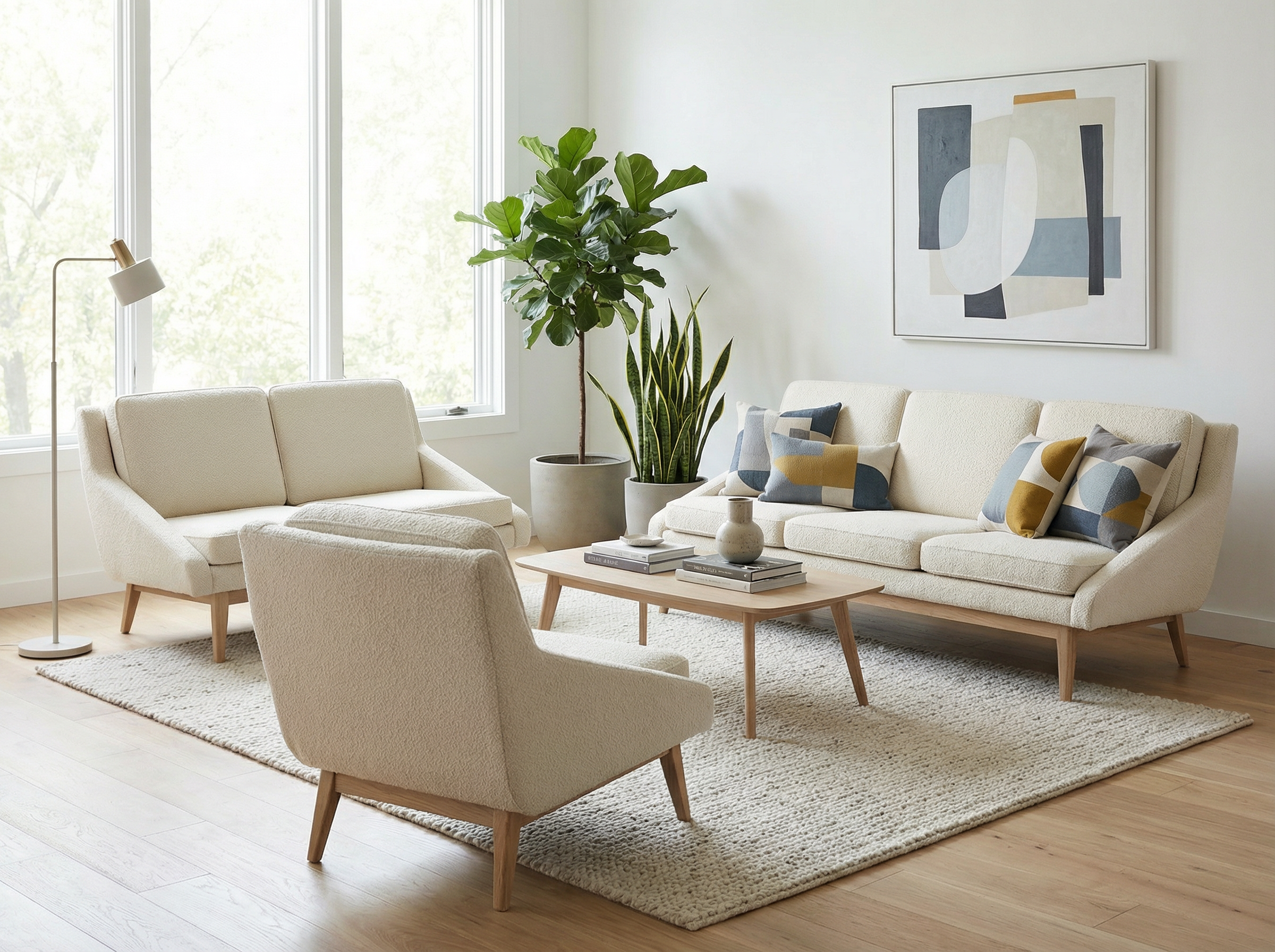 Firefly_An armchair, a loveseat and a 3 seaters sofa displayed around a coffee table in a spa 92136.png