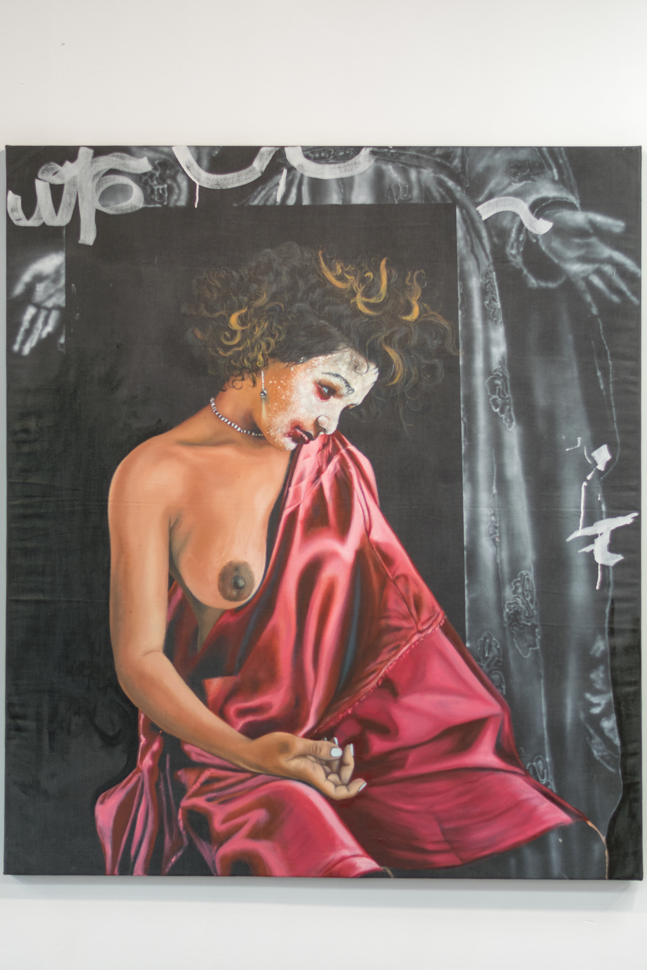 historical trauma Layqa Nuna Yawar Oil and acrylic on denim 5 X 4.5’ A meditation on historical trauma, from the Caribbean to the Andes. In a sexist heteropatriarchal society, woman are acknowledged first and foremost as physical objects for sexual consumption. This is especially the case for women of color, the most sexually abused women in our society. Eurocentric standards of beauty seep into communities of color thru colonized histories, mass media, education and more. Used and abused by all social structures, women of color are some of the most oppressed people on the planet yet we hold the most strength. Historically leading many social movements and being the pillars change universally. We are worth far more than our physical shells but real- izing the beauty and inherently anti-establishment pow- er of our bodies as will empower us to oppose a system that wants us to hate ourselves. If we can’t love our- selves as we are then how can we love our communi- ties, our world or our universe? Self-love is a radical act.