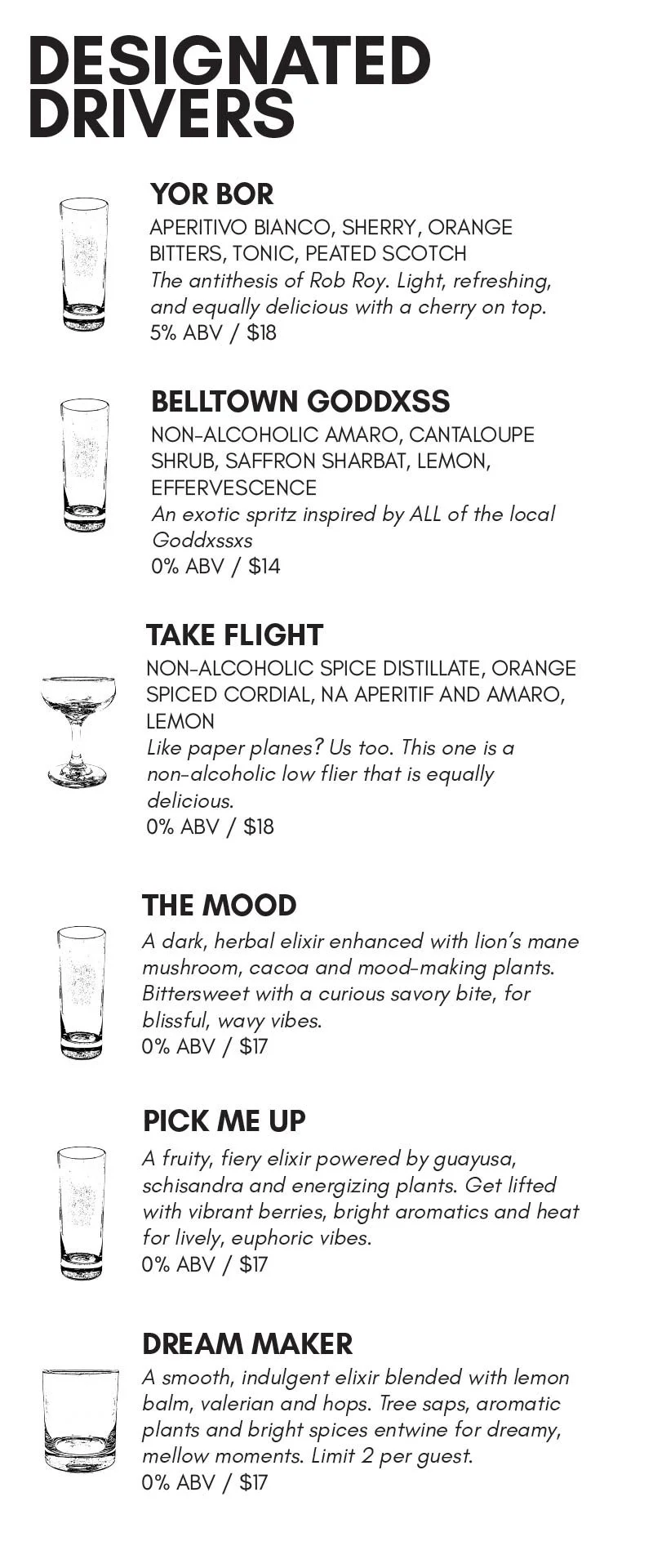 Mocktail options, non alcoholic
