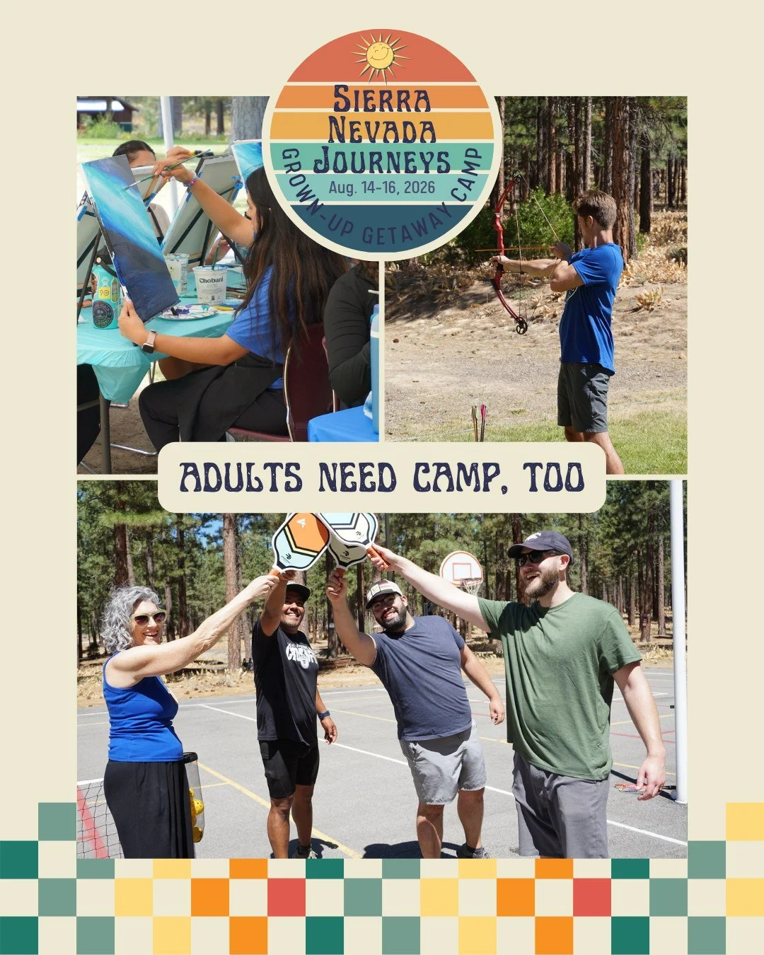 Grown-Up Getaway Camp exists for one simple reason: adults need camp, too.

It&rsquo;s a weekend built for play, connection, and rest. No schedules to manage. No expectations. Just activities you can jump into or skip entirely, conversations around t