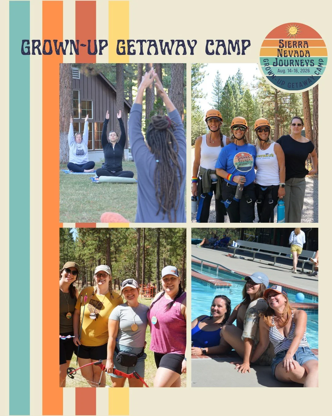 You know what the best part about Grown-Up Getaway Camp is?

You don&rsquo;t have to plan a thing.
Meals, lodging, activities, music, and all the in-between moments are already handled. Your only job is to show up, play a little, relax a lot, and rec