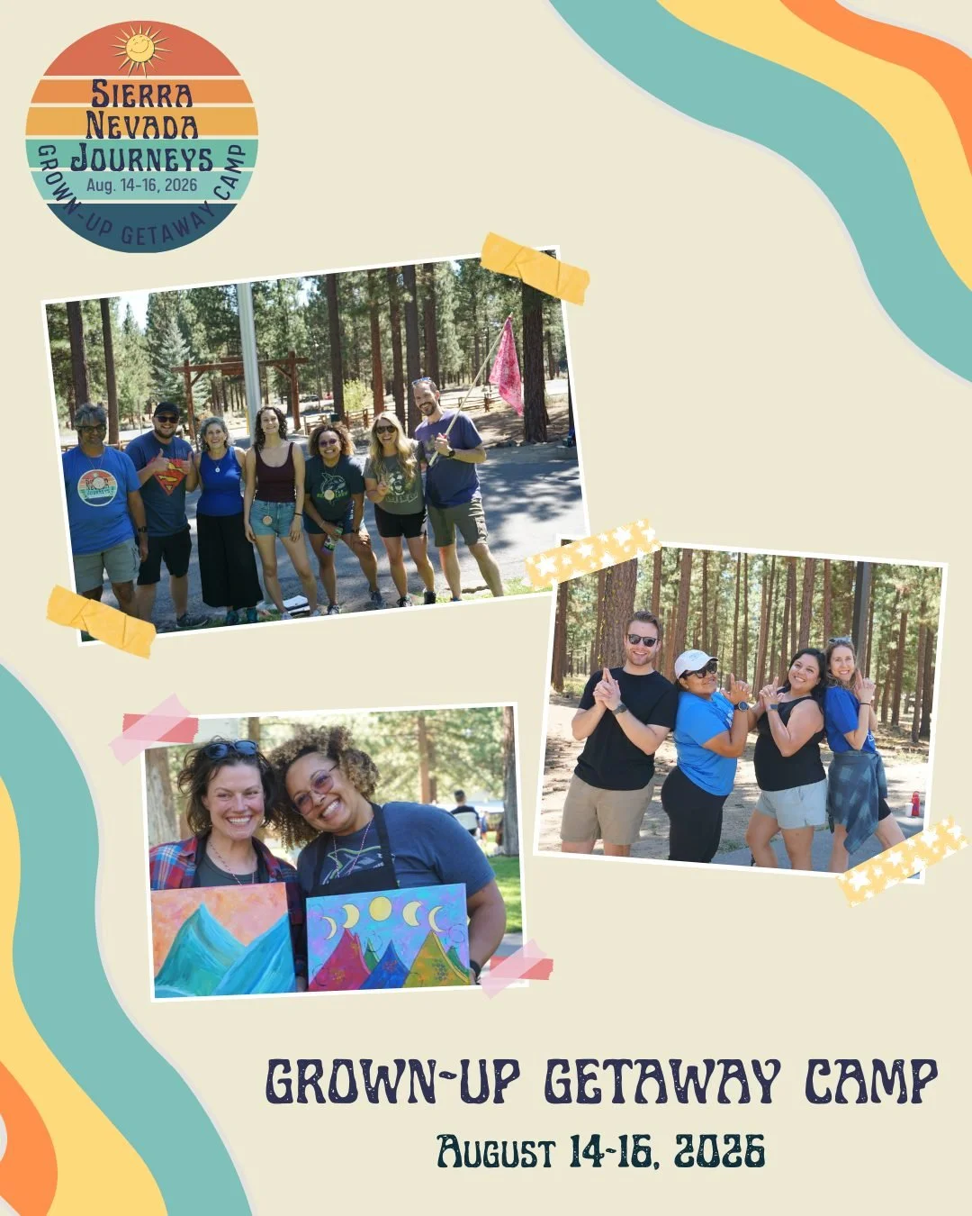 Camp isn&rsquo;t just for kids. Grown-Up Getaway Camp gives adults space to unplug, reconnect, and enjoy the same environment as our youth programs. Let your inner child run free! Learn more on our website at sierranevadajourneys.org/grownup-getaway-