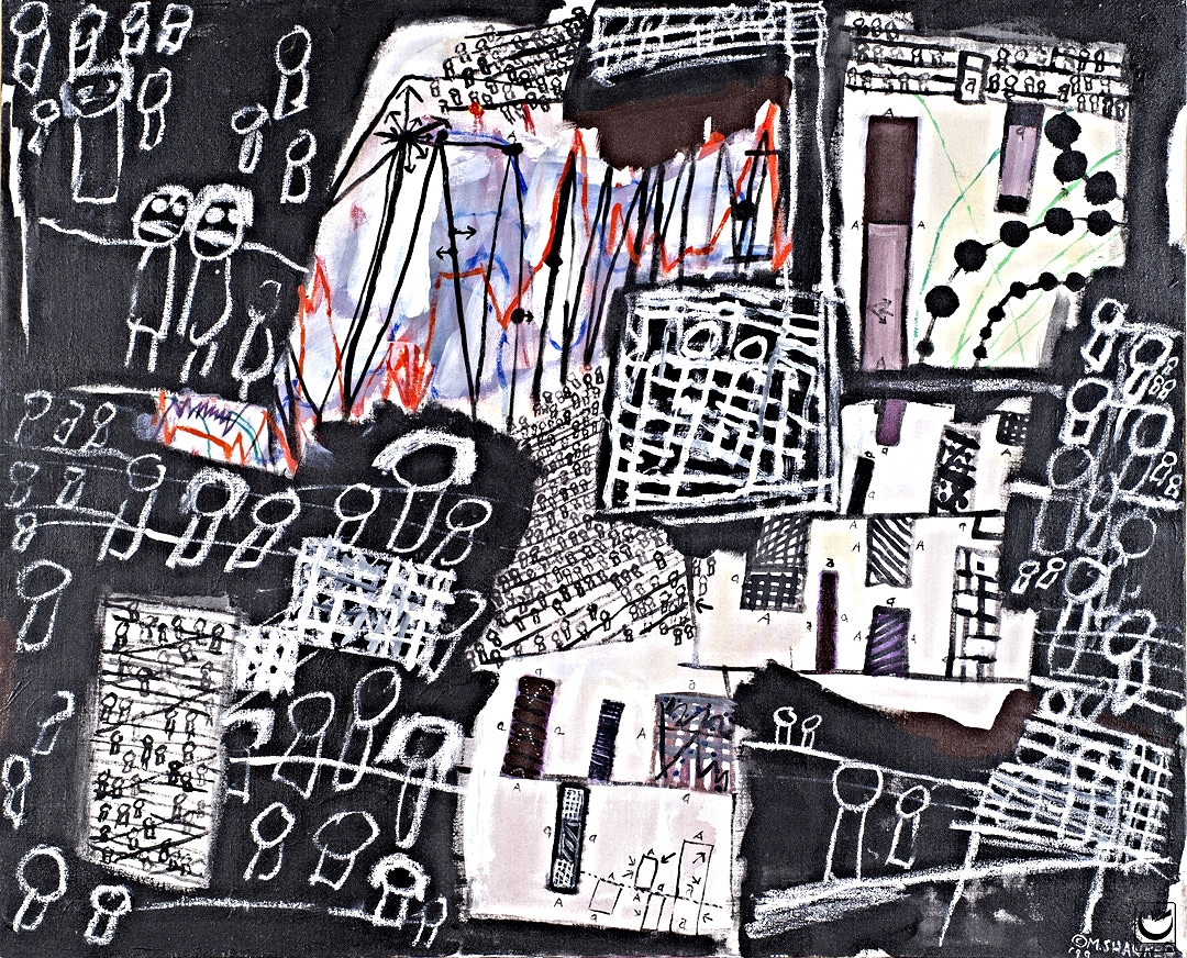 CAUGHT IN A WEB OF CHARTS: ECO SERIES, ACRYLIC ON CANVAS, 26 x 32," 1999