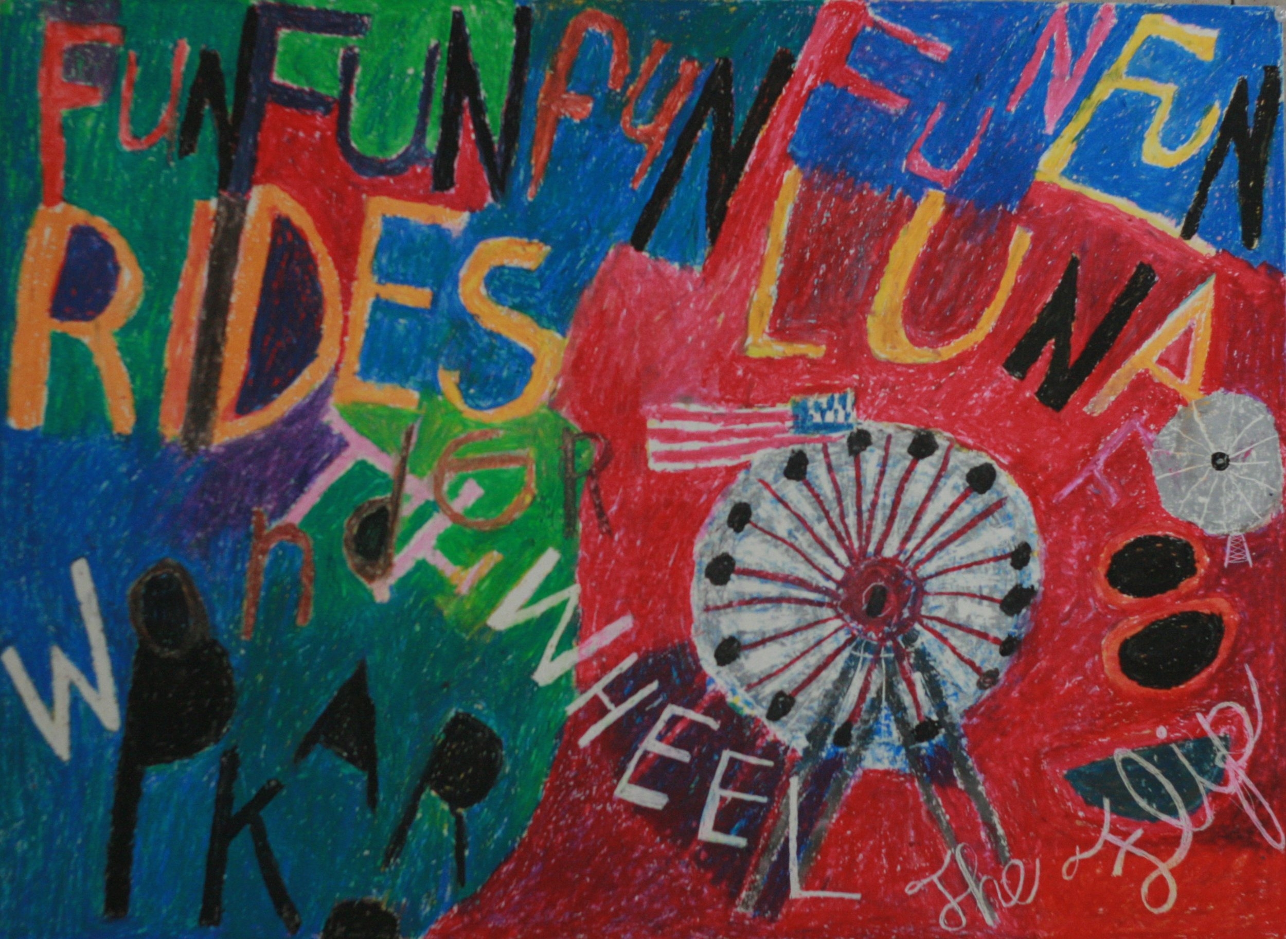 Luna Rides. 22" x 30." Wax crayon on paper. 2016.