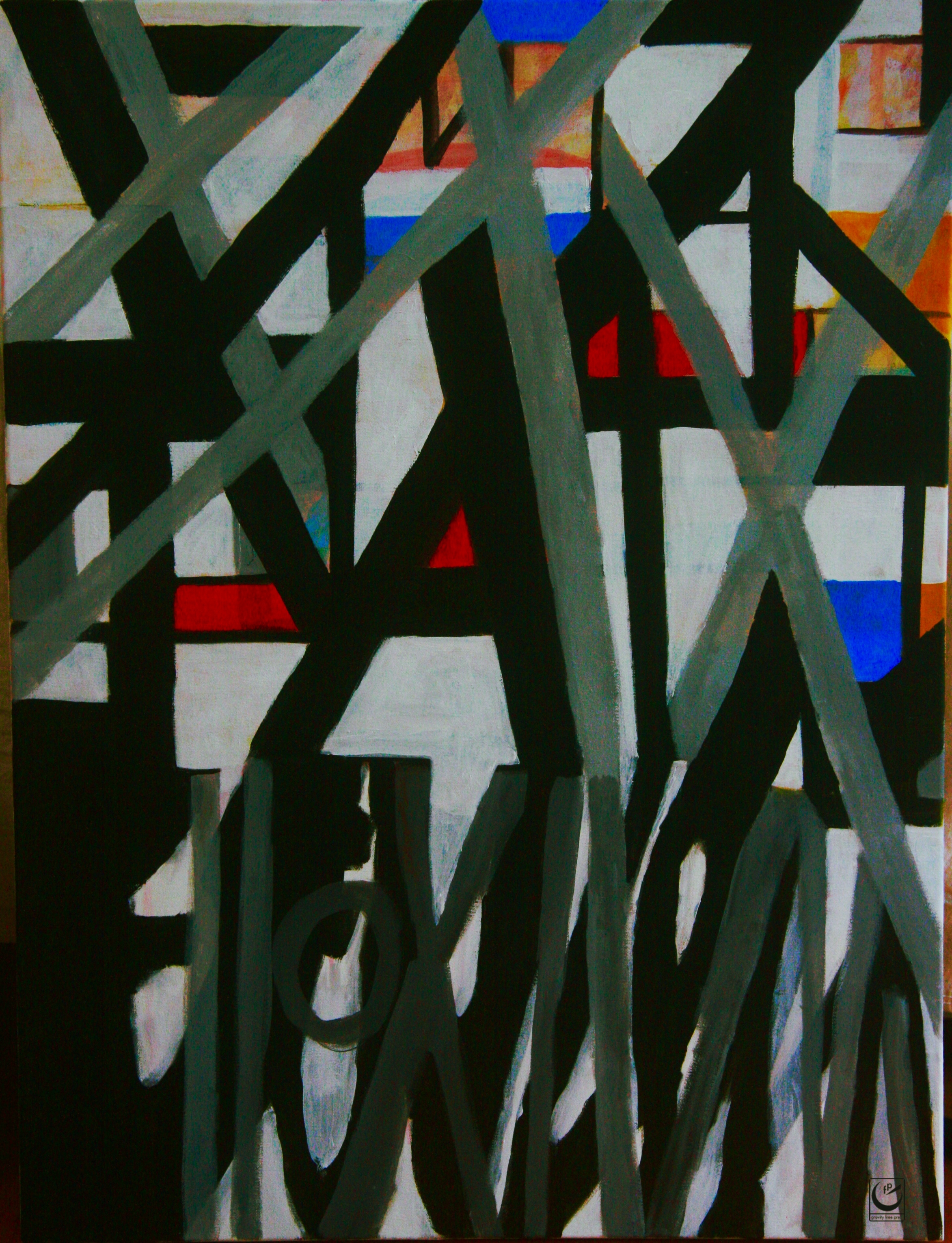 For Mondrian, 2017.  Acrylic on canvas, 40" x 30"