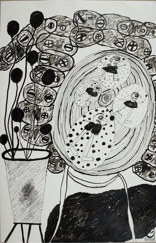 Still Life with Gears, India Ink, 22 x 30"