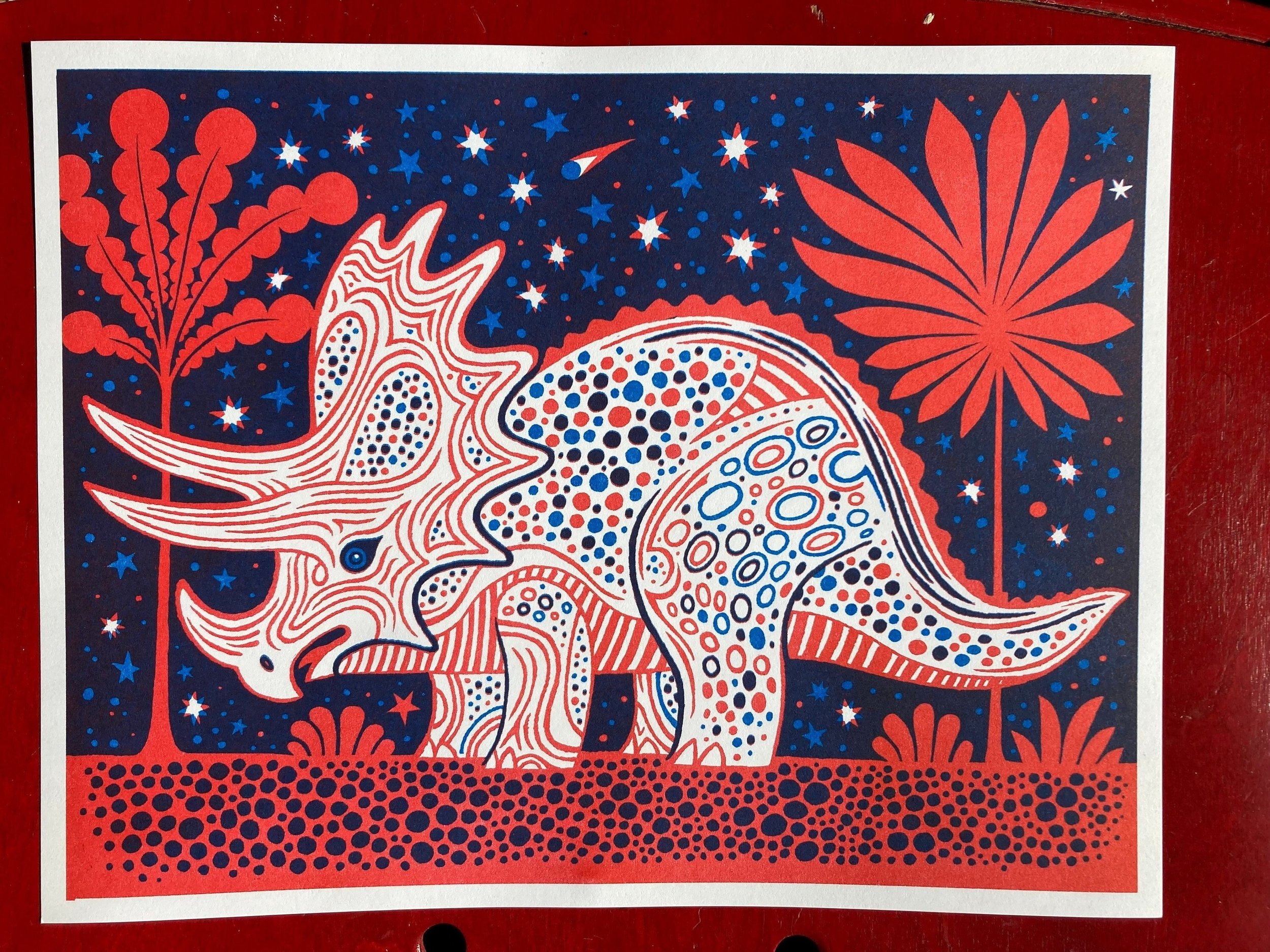 Triceratops in Red and Blue