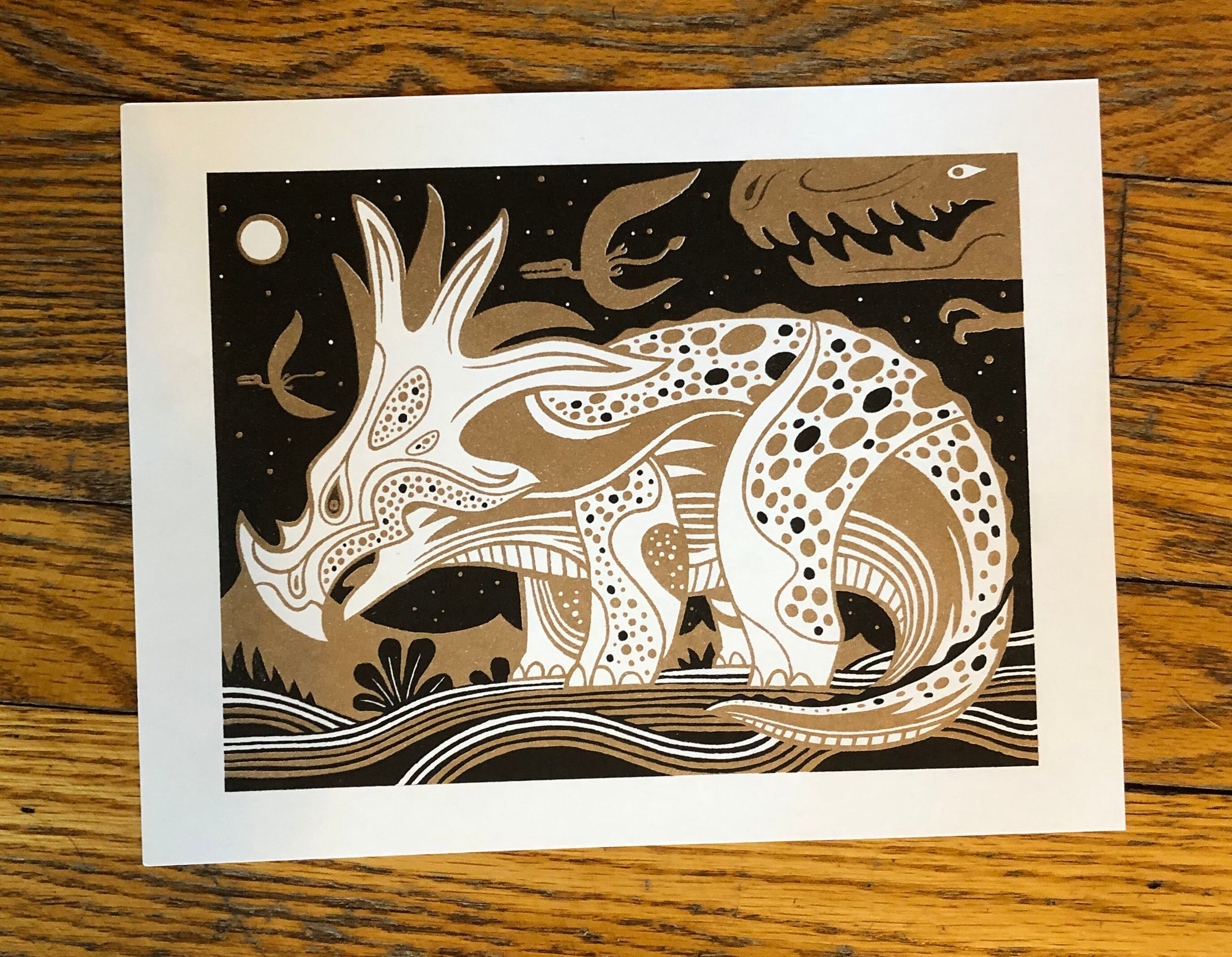 Black and Gold metallic Styracosaurus wall art