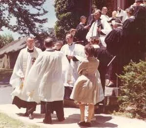 Leaving Church - 1955 (Rev. Thompson's back is shown)