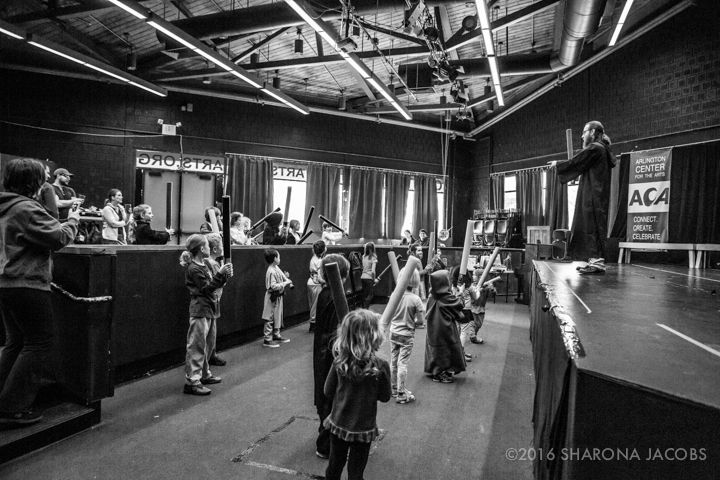 Jedi Jeremy teaching the young party-goers their fight choreography.