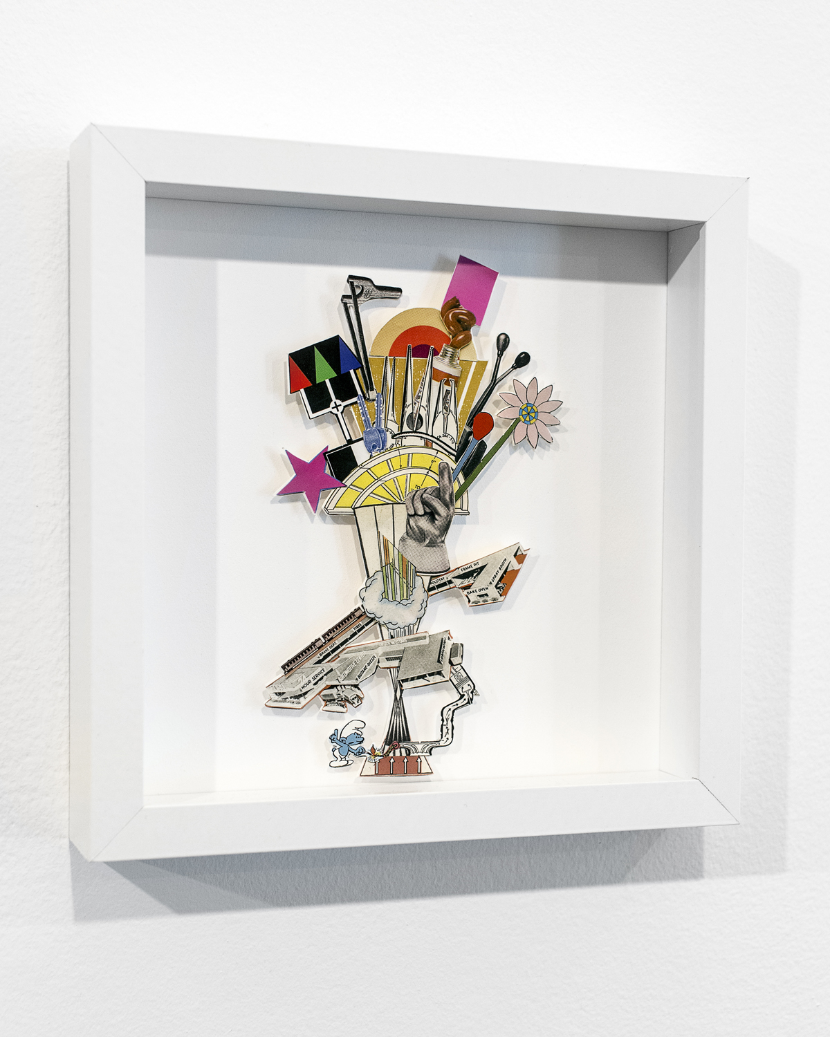 Monique Motut-Firth. 24 hour bake oven, 2015. Hand-cut and mounted inkjet print. 9 x 9" framed. Installation view.