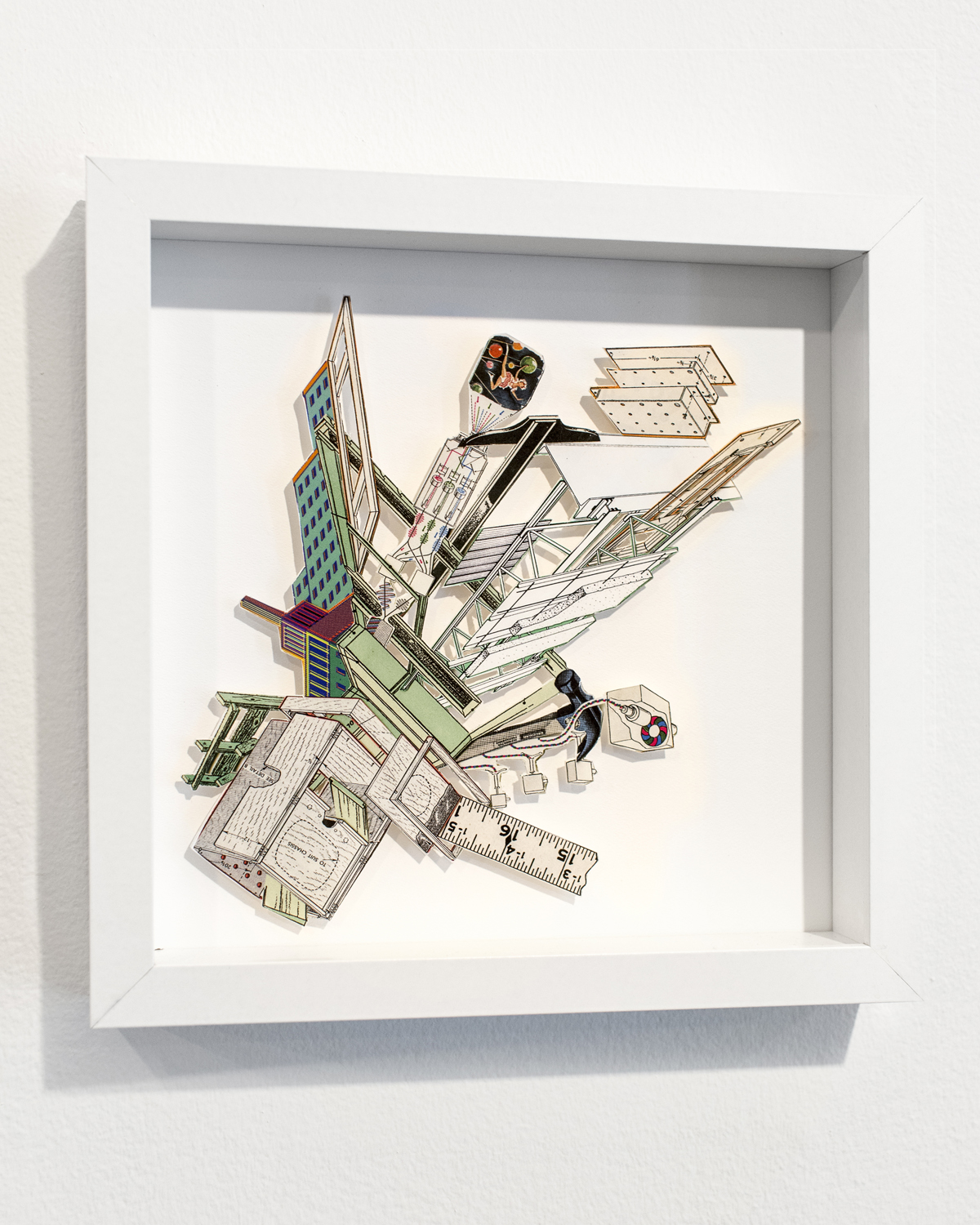 Monique Motut-Firth. See detail B, 2015. Hand-cut and mounted inkjet print. 9 x 9" framed. Installation view.