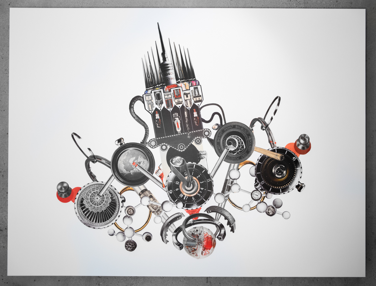 Monique Motut-Firth, Swiss made radial bias-belted motor minder, 2016. Inkjet print, di-bond mount, 30 x 40". Installation view.