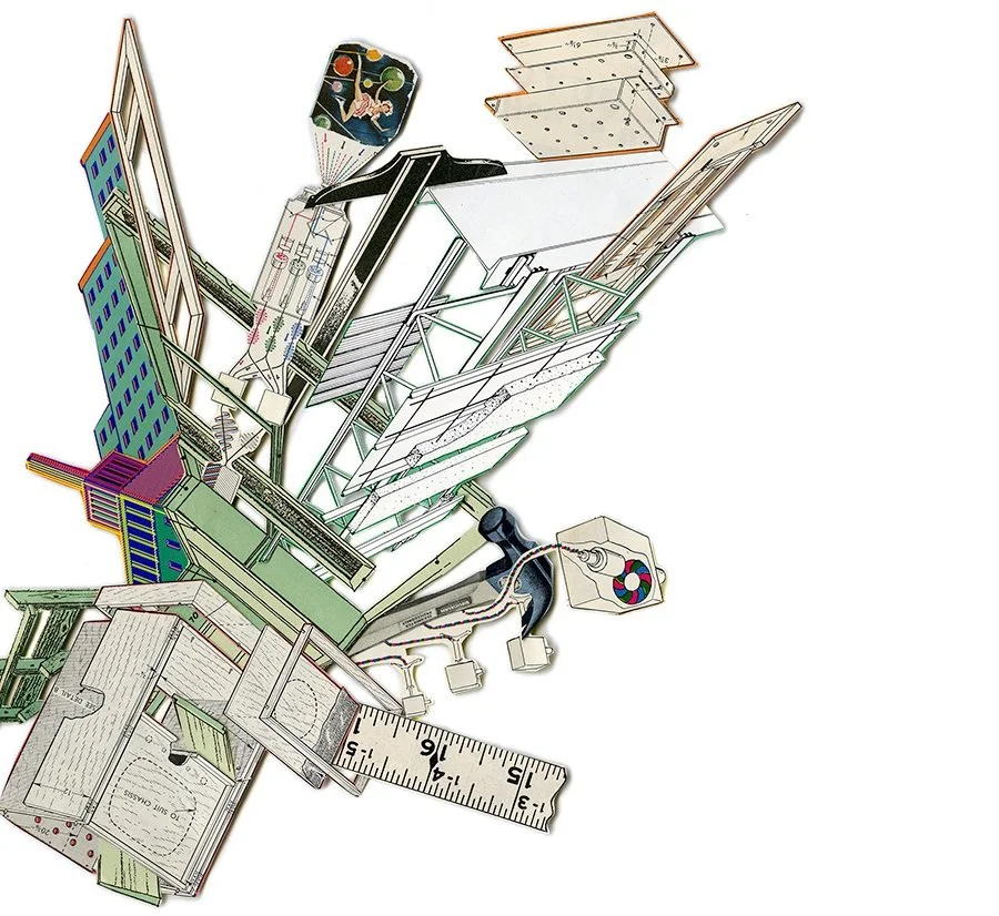 An exploding box of diagrams collage