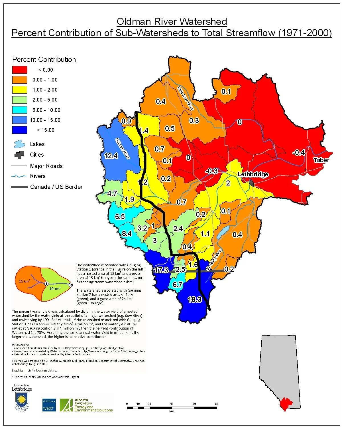 Percent Contribution of Sub-Watersheds to Total Streamflow (1971 - 2000)
