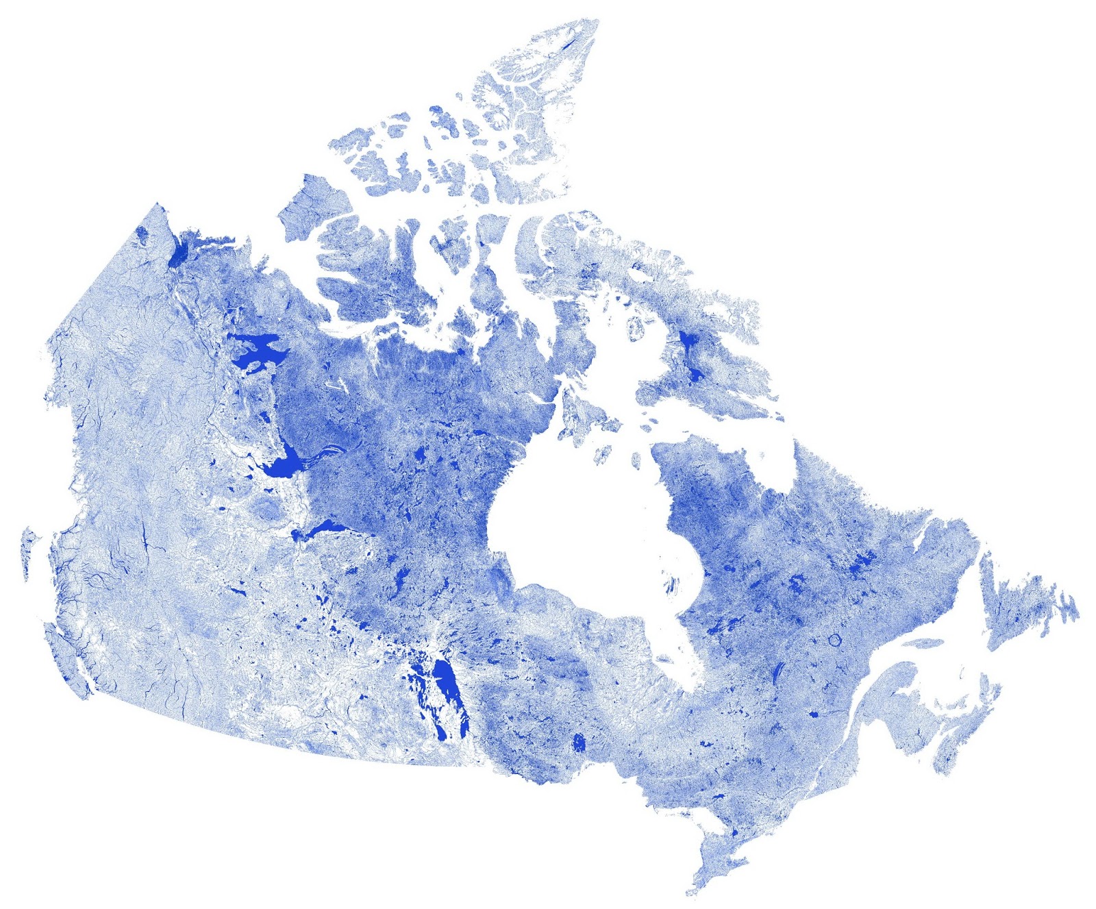 Canada mapped only by rivers, streams & lakes