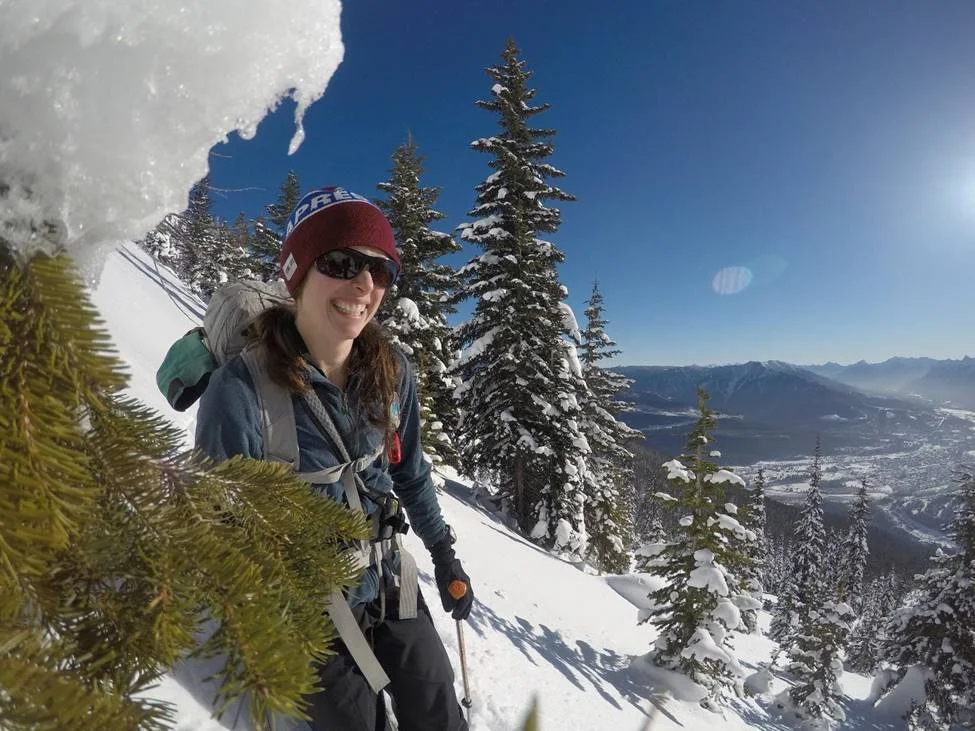 Nata ski touring on Mt. Proctor with the town of Fernie in the background