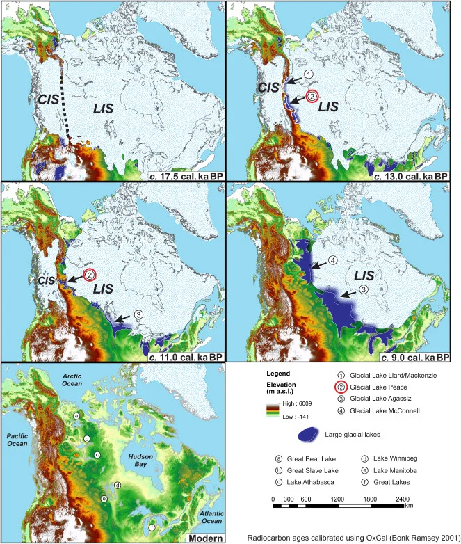 The history of climate in Alberta and effects of climate change on Alberta’s watersheds Map graphic: Retreat of the Laurentide Ice Sheet (LIS) and Cordilleran Ice Sheets (CIS) from North America at the end of the last glaciation, approximately 16,500 years ago. Source: (Hickin, Lian, Levson, & Cui, 2015)