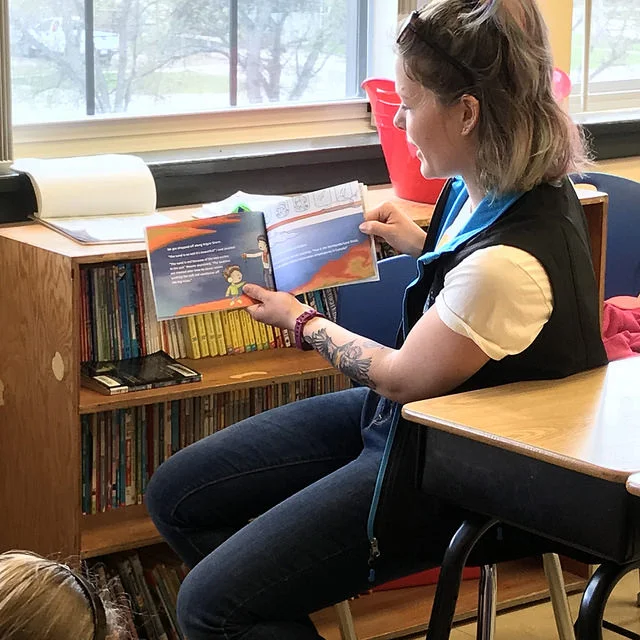 Students were thrilled to learn that they were standing in a room with a published author. Outreach Assistant Dorothy Graham read the book she co-authored, entitled " Canada's Great Water Adventure ," a copy of which OWC donated to the school.