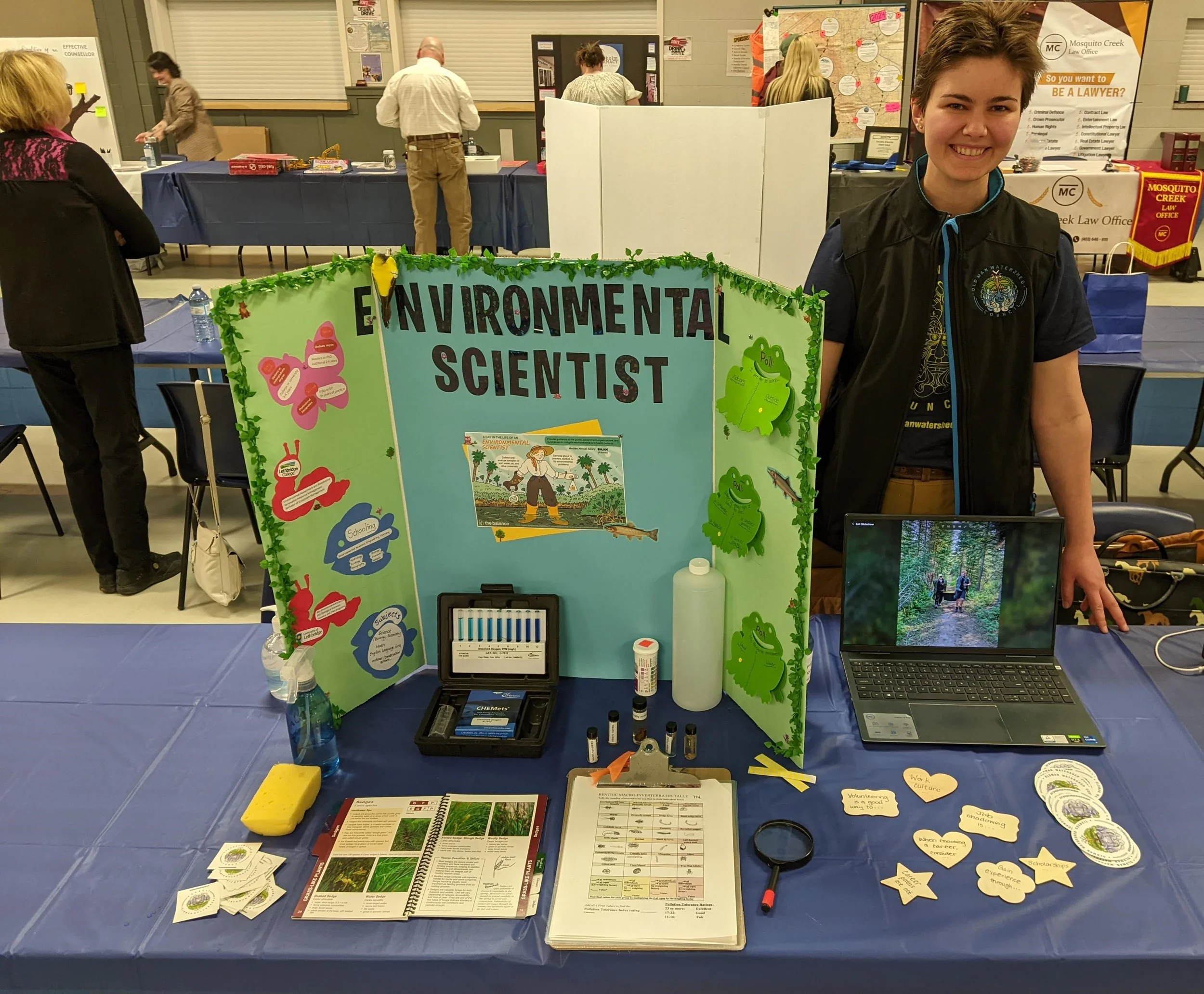 This is the earliest existing “Rachel at OWC” picture. It was my third day on the job, April 24, 2024. Sofie and I had a booth at the Stavely career fair teaching fifth graders about environmental science! I remember feeling very silly because I was