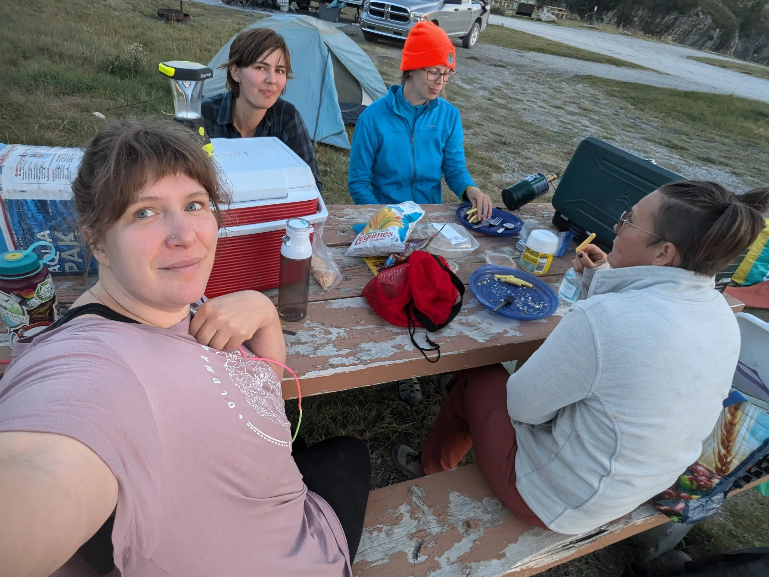  September 2024. Camping at Maycroft Provincial Recreation Area. We sampled a bunch of sites on and around the Waldron and got to stay here for a few nights (strongly recommend, if you’ve never been). I remember Sofie making this bean-cheese-rice ski