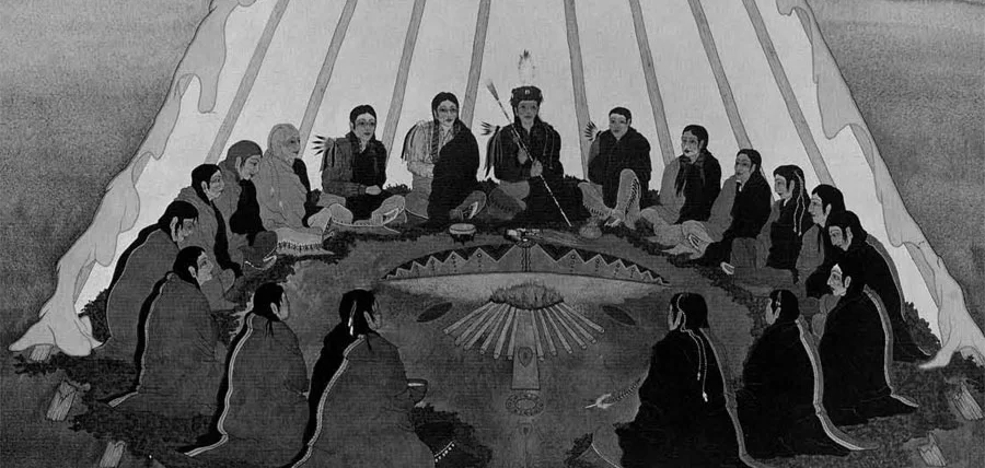 “Peyote Ceremony” by Woodrow Crumbo