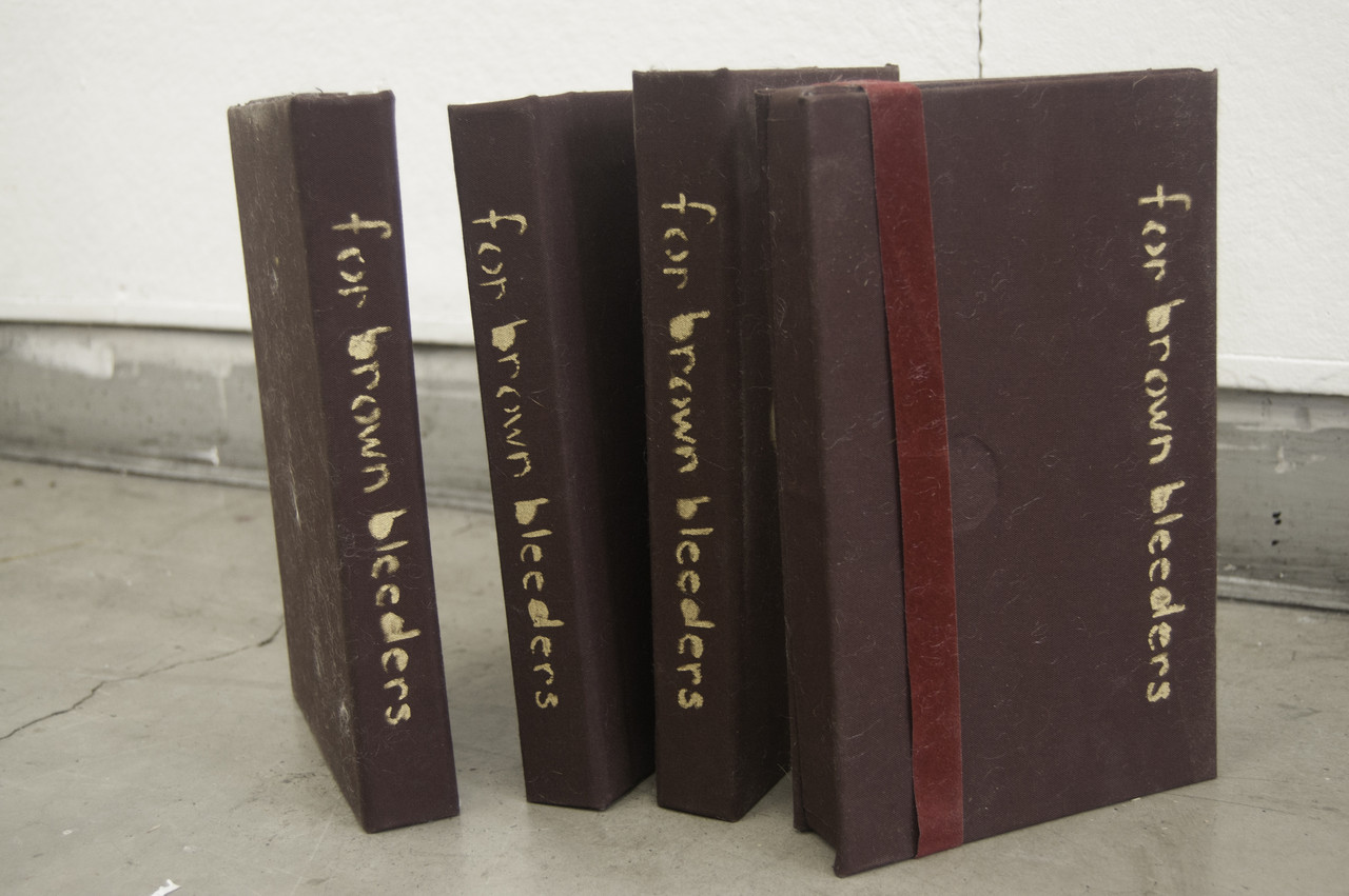 For Brown Bleeders handmade books, screenprints, vials of herbs, 1" x 5.5" x 9.5"
