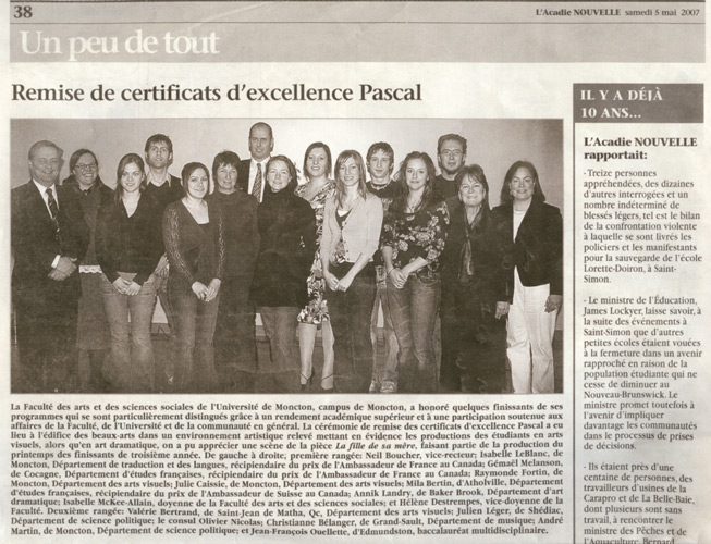Mai 2007, certificat honorifique Pascal