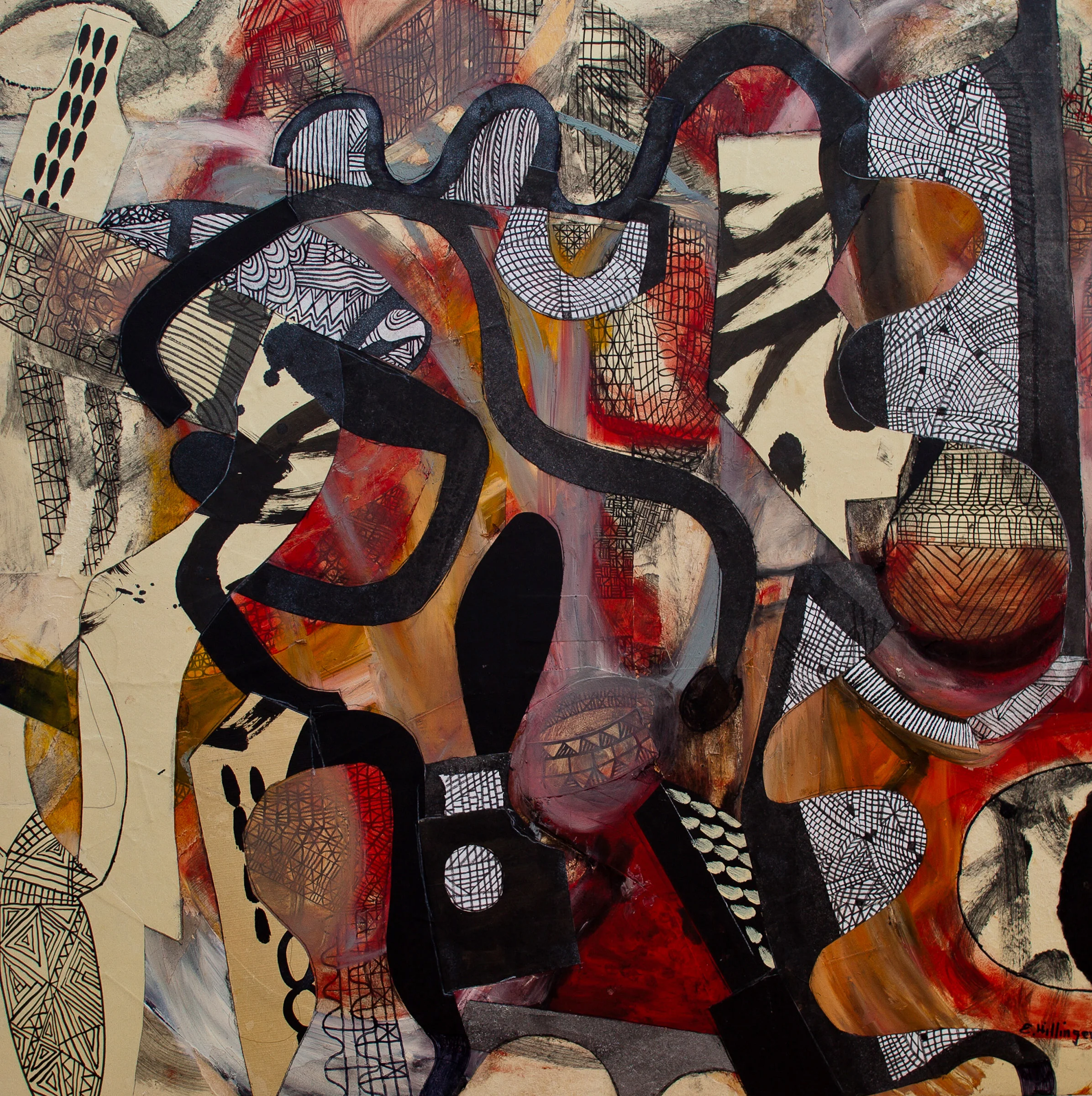Serpentine 33” x 33” Mixed media collage on birch panel 2012