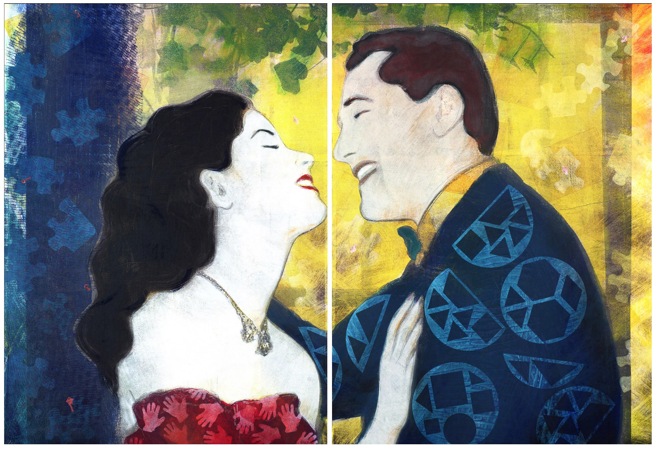 Ecstatic Couple Diptych , Monoprint, 30"h x 45"w, 2005