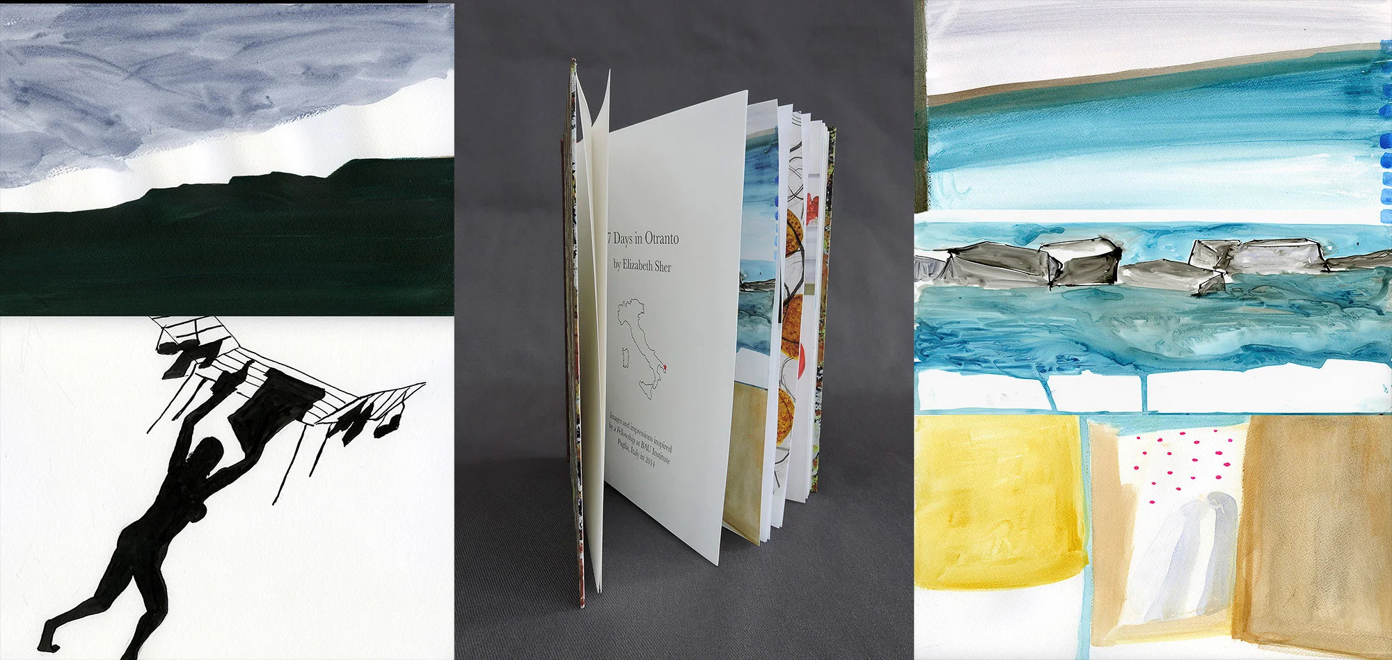 7 Days in Otranto , artist’s book, marble paper cover with leather bindin