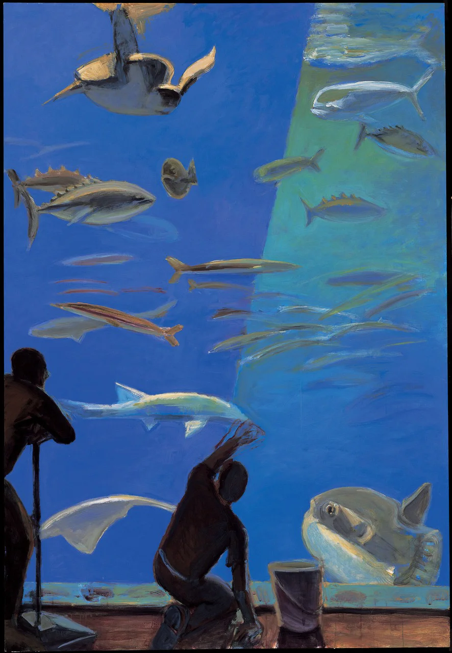 People Looking at Fish: Outer Bay/Sunfish & Sea Turtle , 2002-05 Acrylic on panel, 80 x 54.5 in.