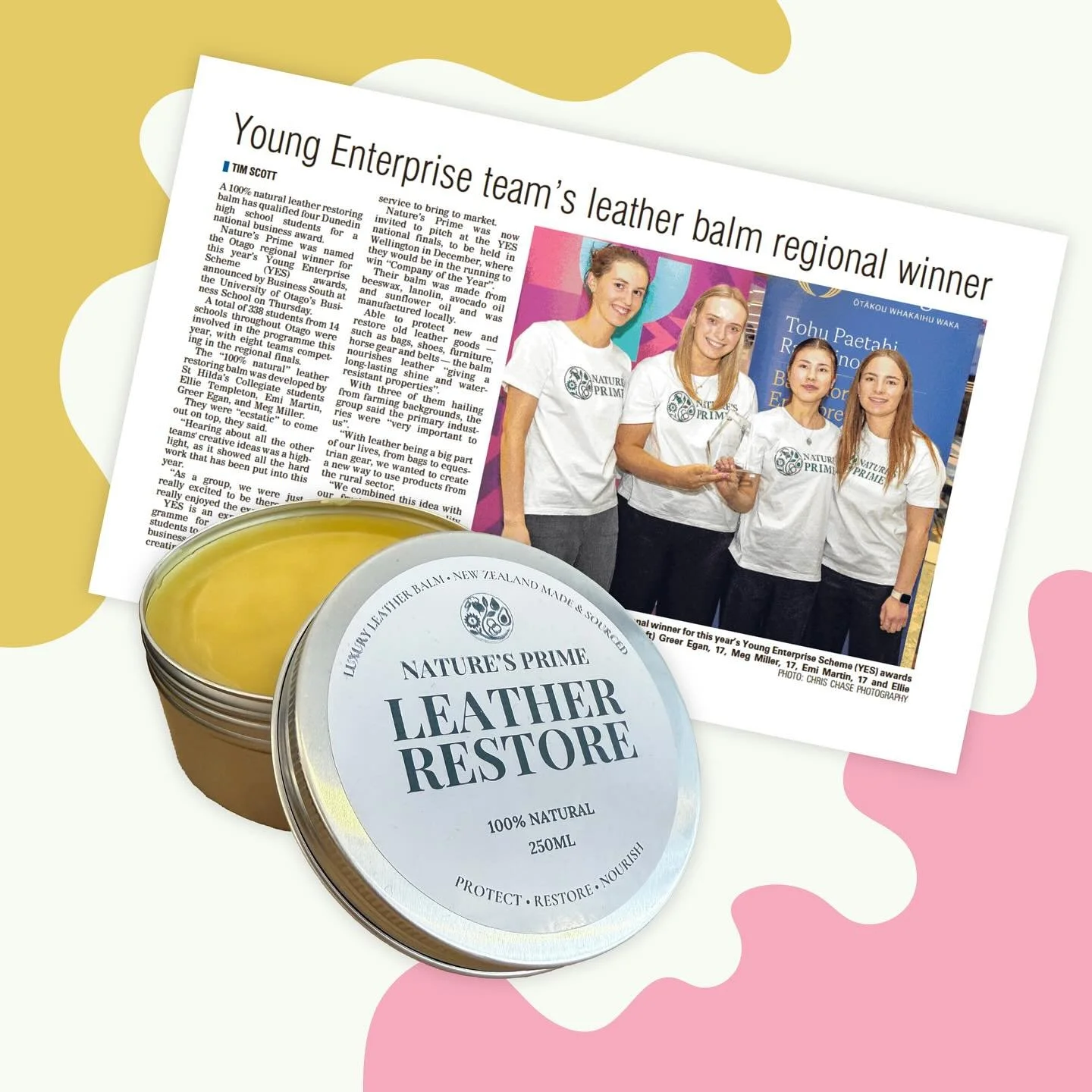 Congratulations to the @naturesprimenz team who took out the Otago Regional Winner for the @yesotago Young Enterprise Scheme and received a National Excellence Award this week. Their fantastic Leather Restore product is available in store at @guilddu