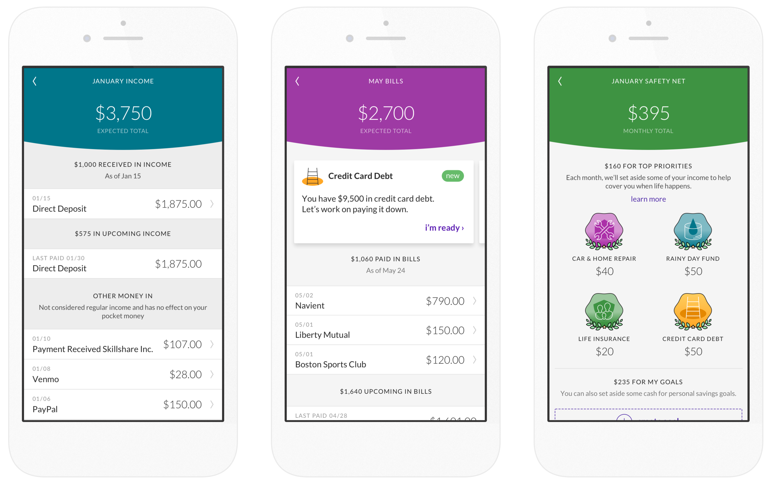 The sections within Spending include Income, Bills, and Safety Net
