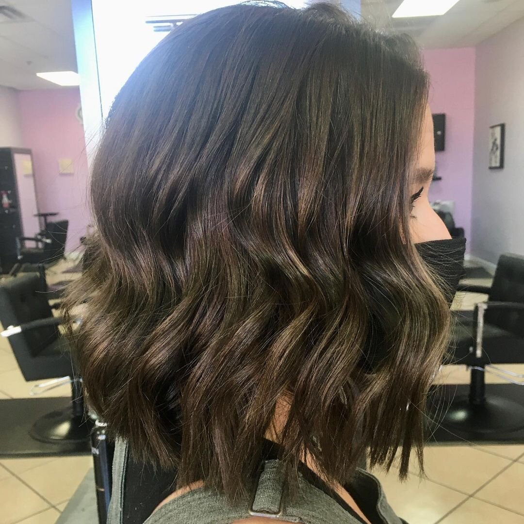 Chocolate Brown Textured Bob w/ Caramel Highlights  by Cody