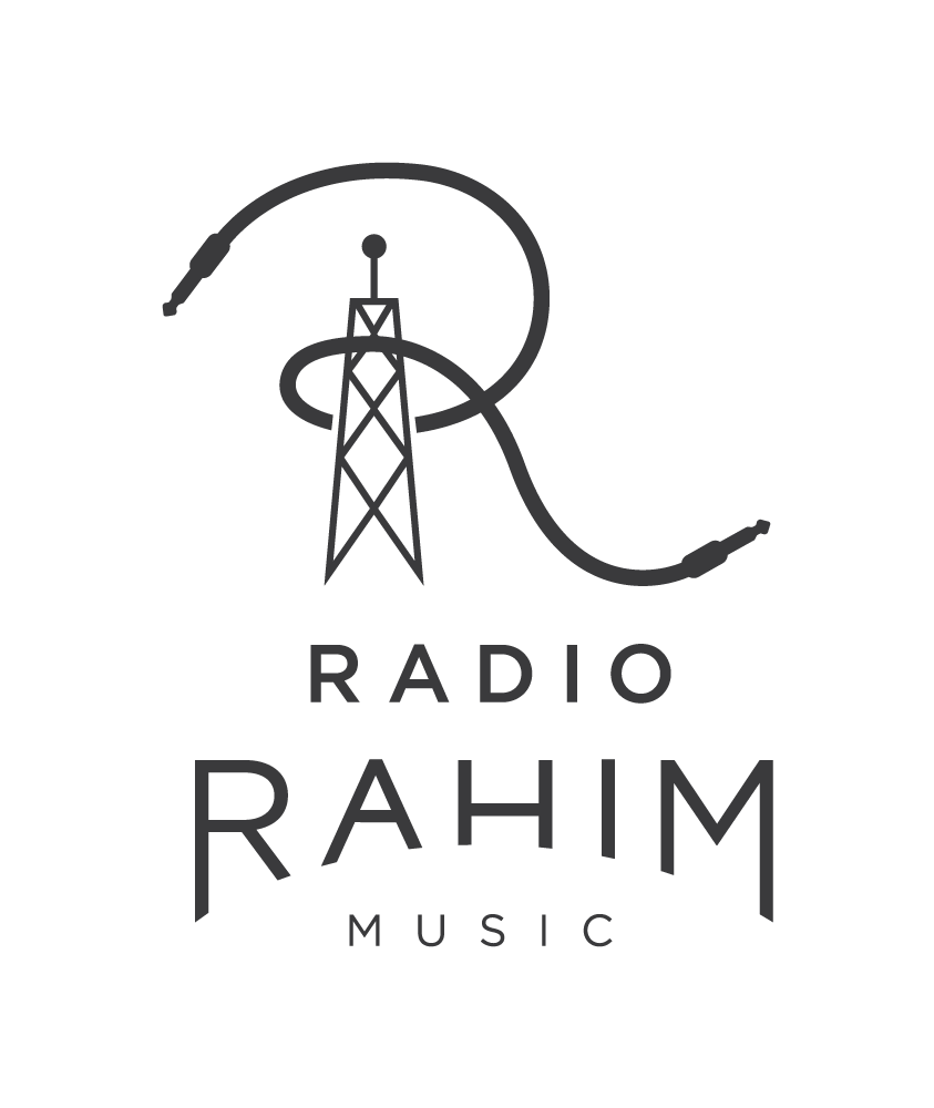 Logo for Radio Rahim Music featuring an illustration of a radio tower with two broadcast waves.