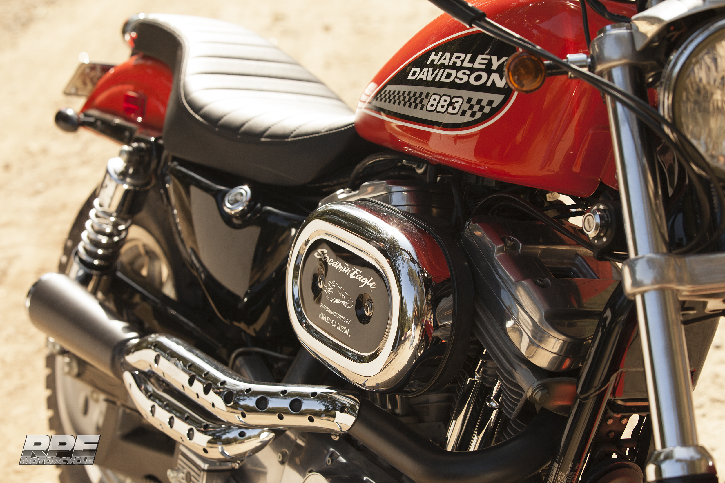 Harley Davidson Custom RPE Scrambler Orange close up