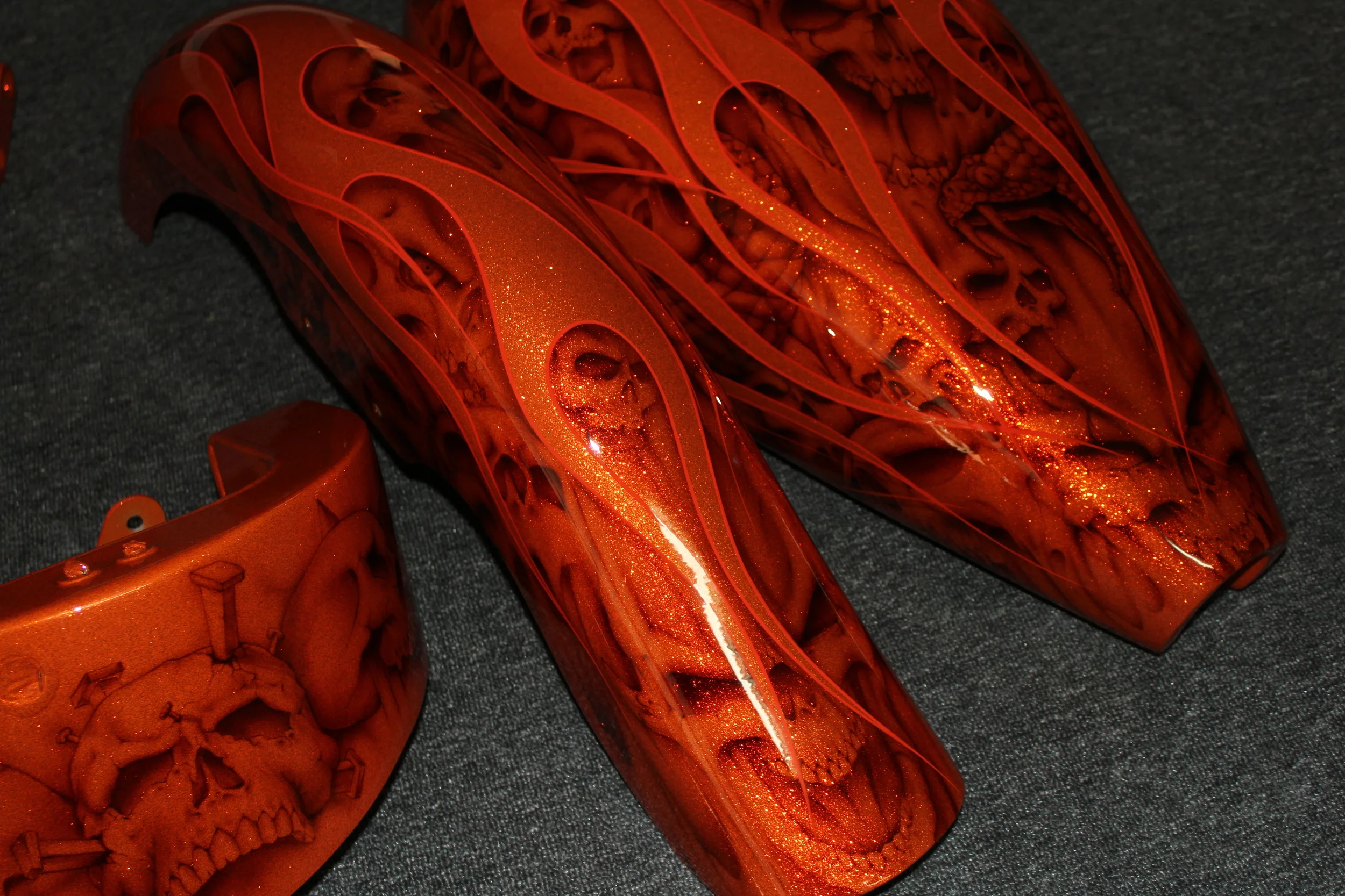 Orange flake skulls and flames