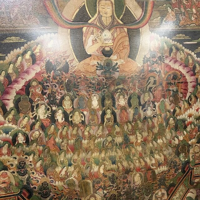 During this challenging time, please be responsible by staying away from big crowds and avoid attending mass gatherings. Regardless of religion, we will overcome #covid together! 💪 .
.
.
Close up view of Thangka showing Tsongkhapa and Refuge Tree, T