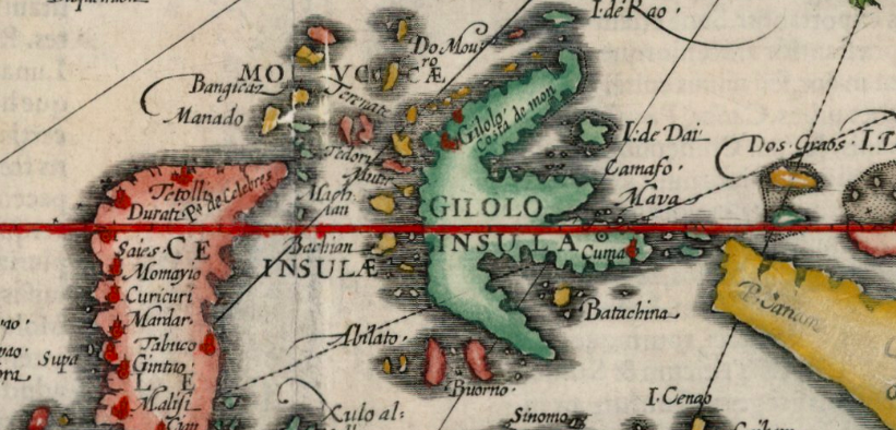 Detail from a Dutch map from 1606 - Halmahera is labeled as "Gilolo Insula," taken from the name of the Jailolo kingdom. Photo credit: www.raremaps.com 