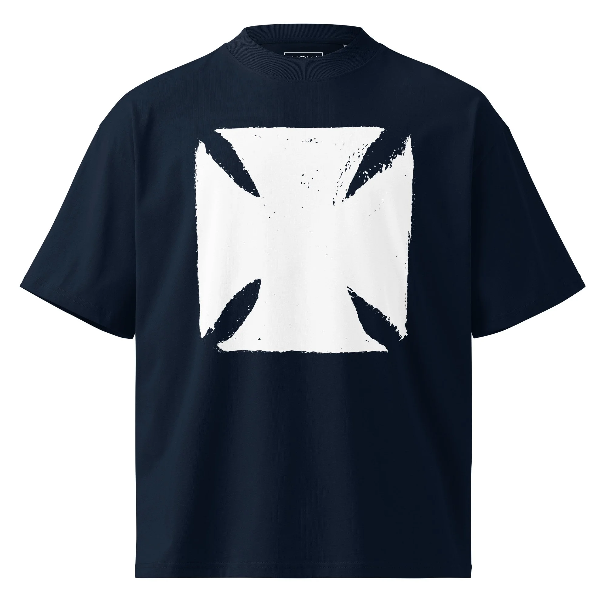 unisex-organic-oversized-high-neck-blaster-2.0-t-shirt-french-navy-front-6a75ab19b9418.jpg