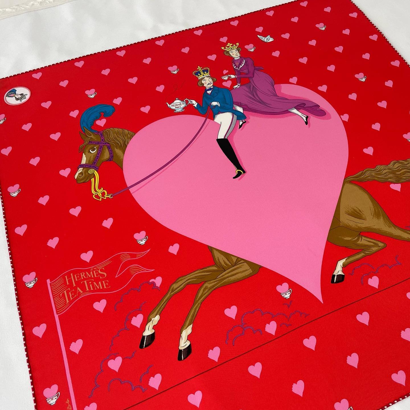 A nice stitching job mounting two Herm&egrave;s scarves for a client to have framed in her home. The red scarf is for her daughters room which is a lovely fairytale print and one I know my daughter would love in her room too. I used a fine Skala 360 