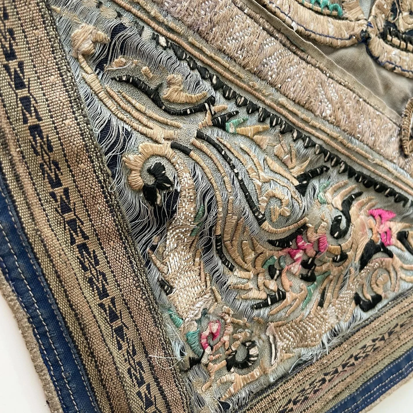 Here&rsquo;s a sweet little Chinese embroidery that needed a surface clean, humidification and mounting onto some backing material for framing. We chose a blue grey material that is reflected in the embroidery itself. The owner purchased this from a 
