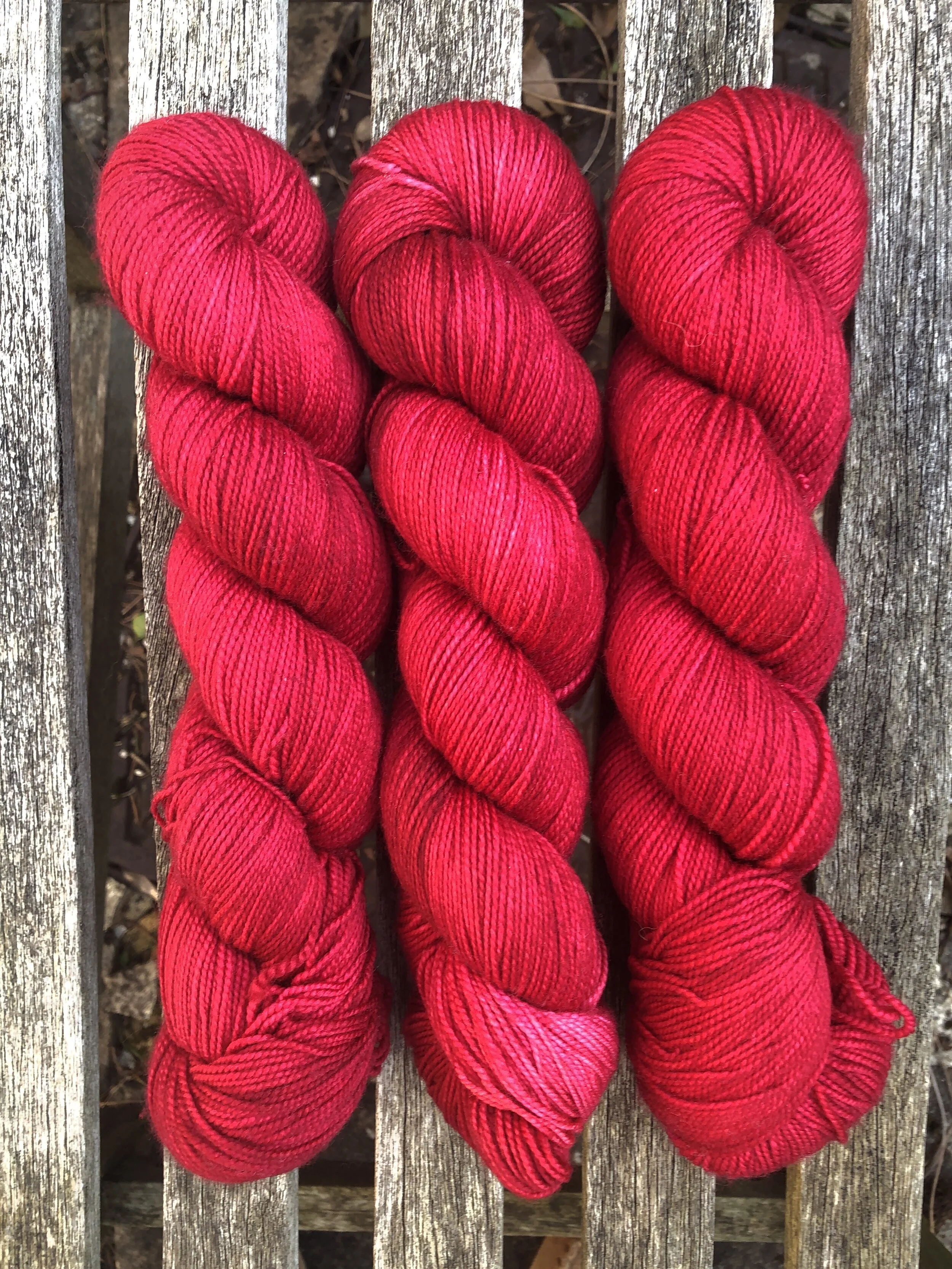 high twist red hand dyed sock yarn